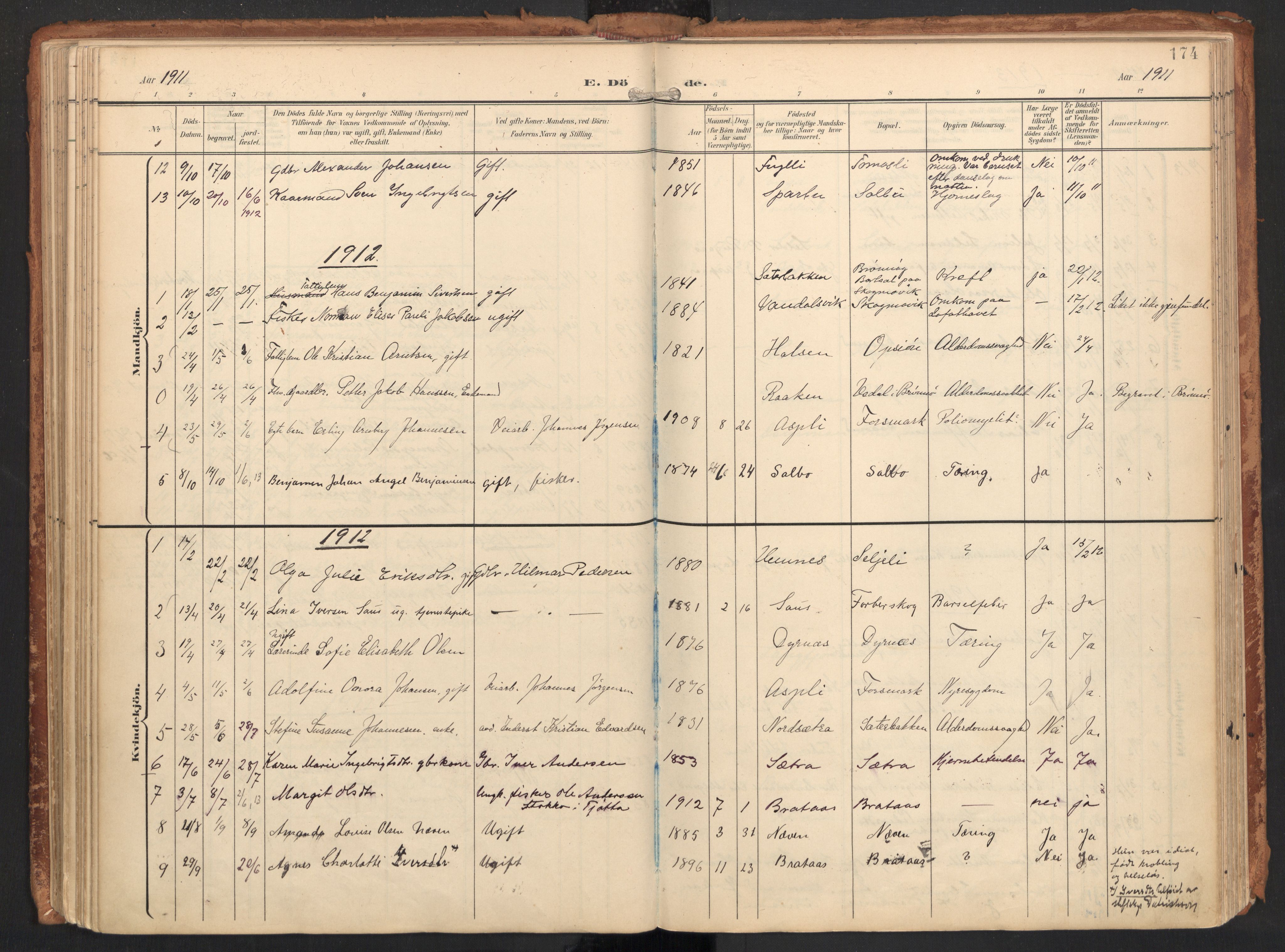 Ministerialprotokoller, klokkerbøker og fødselsregistre - Nordland, AV/SAT-A-1459/814/L0227: Parish register (official) no. 814A08, 1899-1920, p. 174