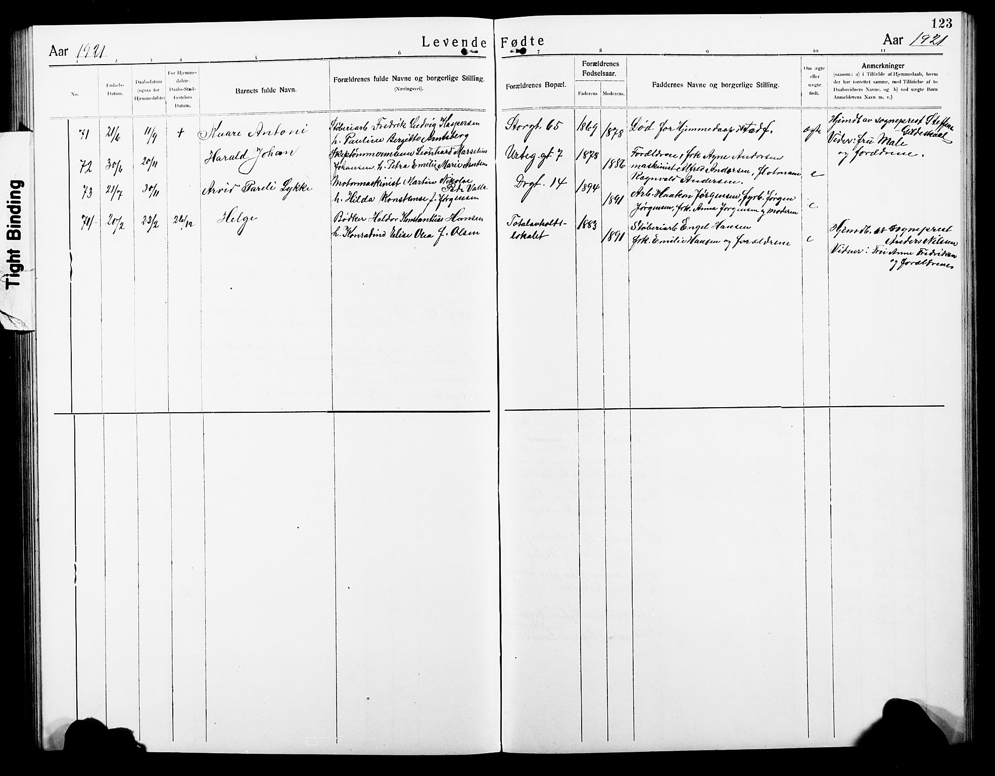 Ministerialprotokoller, klokkerbøker og fødselsregistre - Nordland, AV/SAT-A-1459/801/L0034: Parish register (copy) no. 801C09, 1910-1922, p. 123