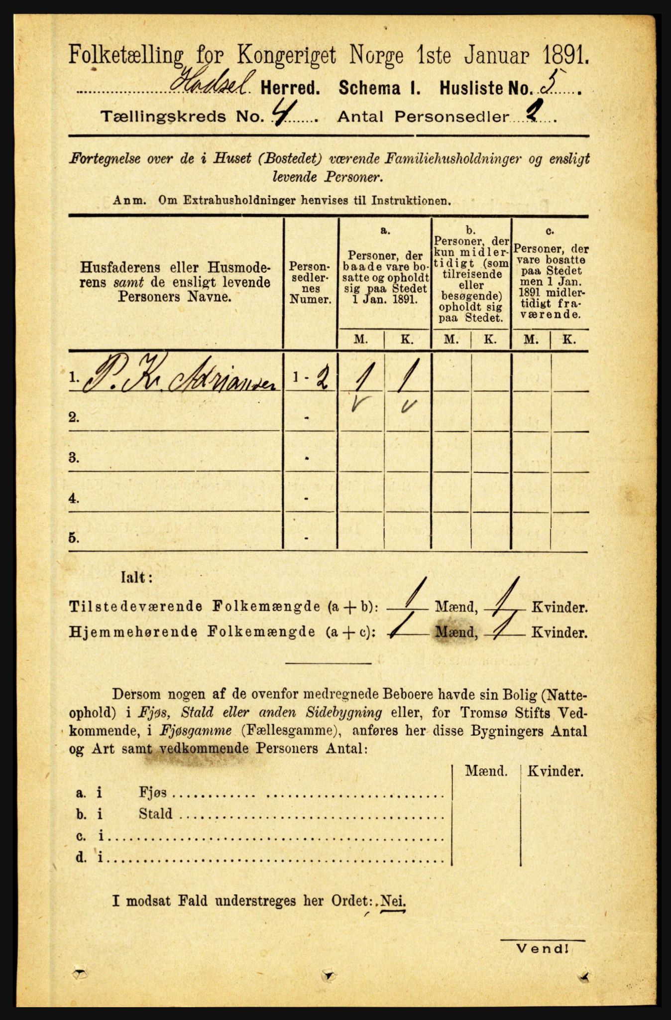 RA, 1891 census for 1866 Hadsel, 1891, p. 1659