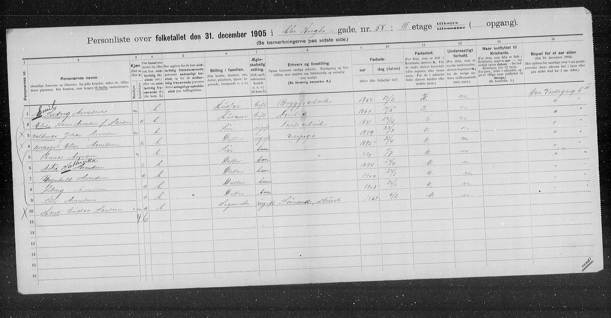 OBA, Municipal Census 1905 for Kristiania, 1905, p. 6505