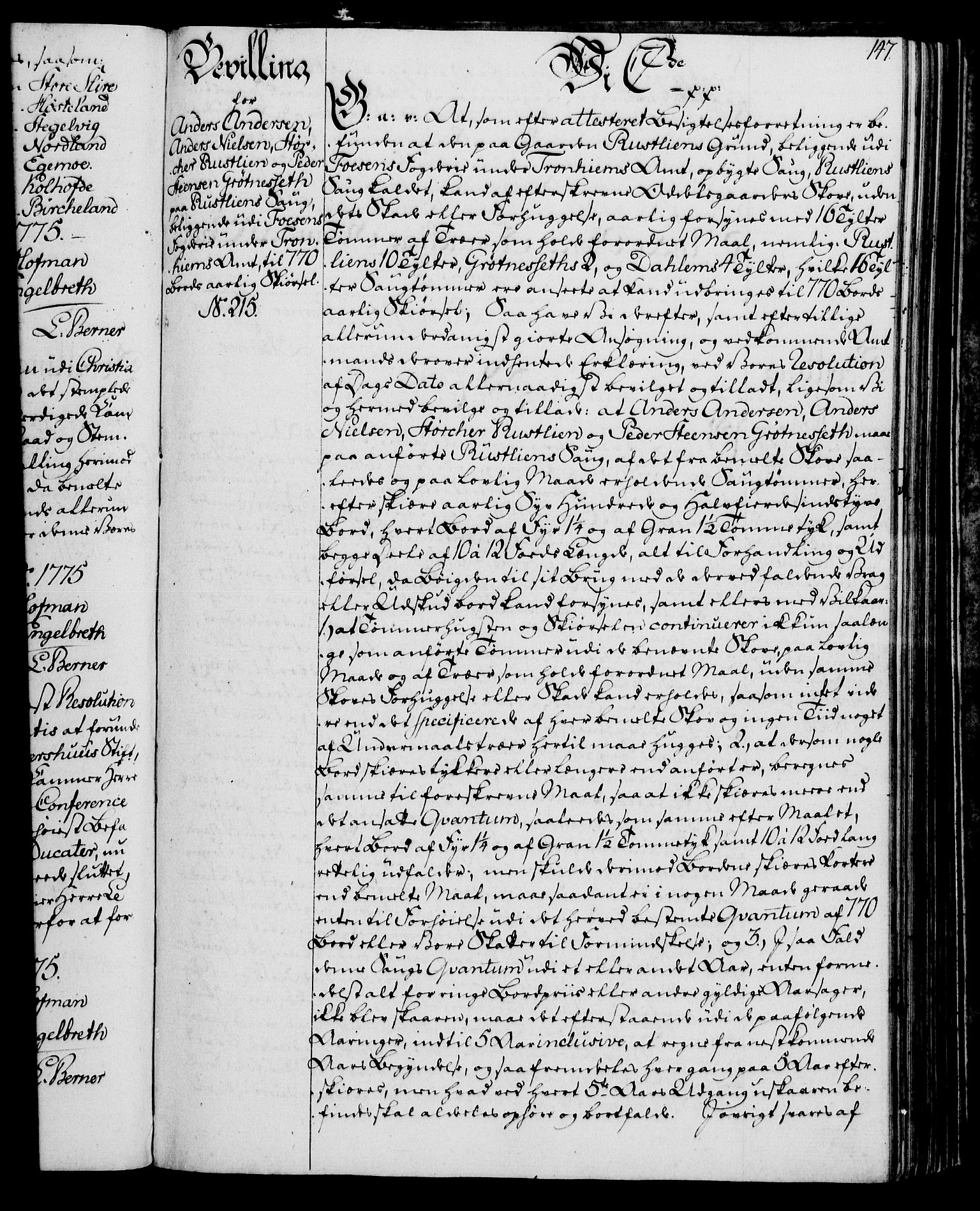 Rentekammeret, Kammerkanselliet, RA/EA-3111/G/Gg/Gga/L0010: Norsk ekspedisjonsprotokoll med register (merket RK 53.10), 1773-1778, p. 147