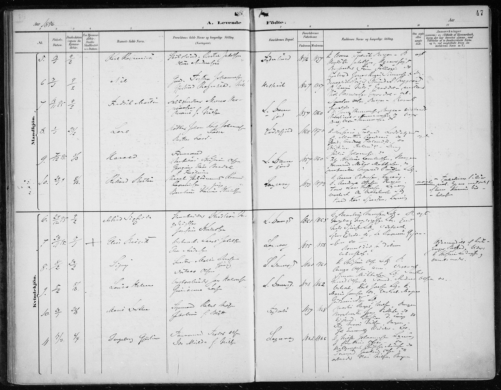 Askøy Sokneprestembete, AV/SAB-A-74101/H/Ha/Haa/Haae/L0003: Parish register (official) no. E 3, 1891-1903, p. 47