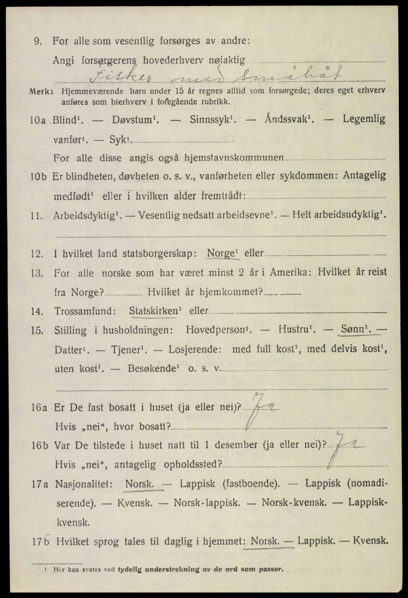 SAT, 1920 census for Vågan, 1920, p. 2836