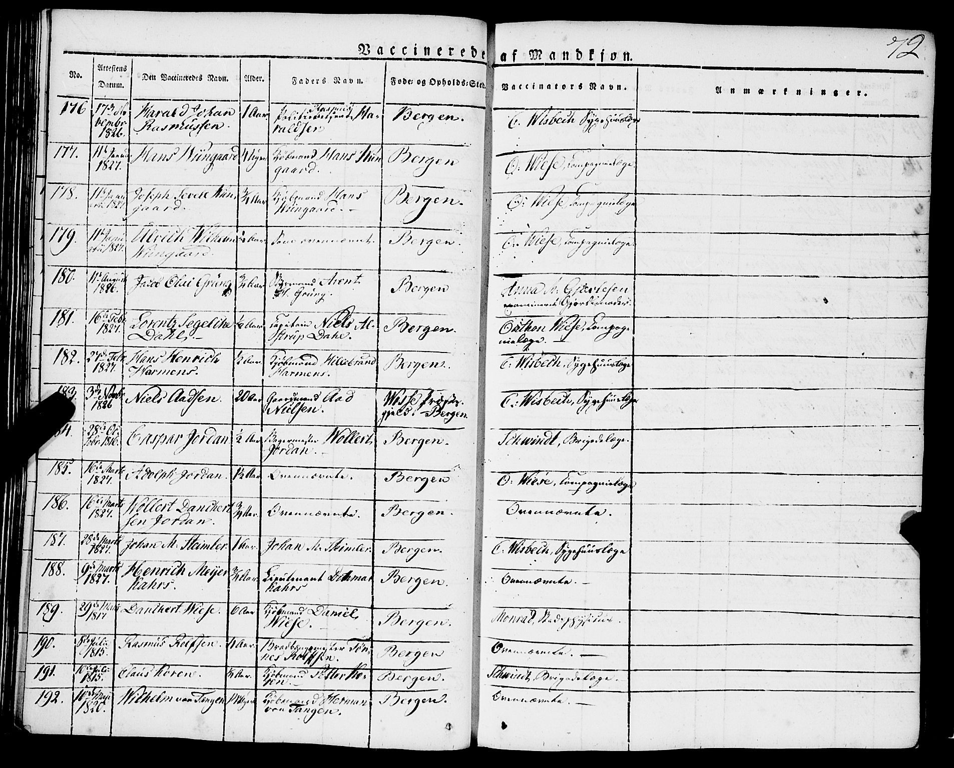 Korskirken sokneprestembete, SAB/A-76101/H/Haa/L0050: Parish register (official) no. F 1, 1821-1869, p. 72