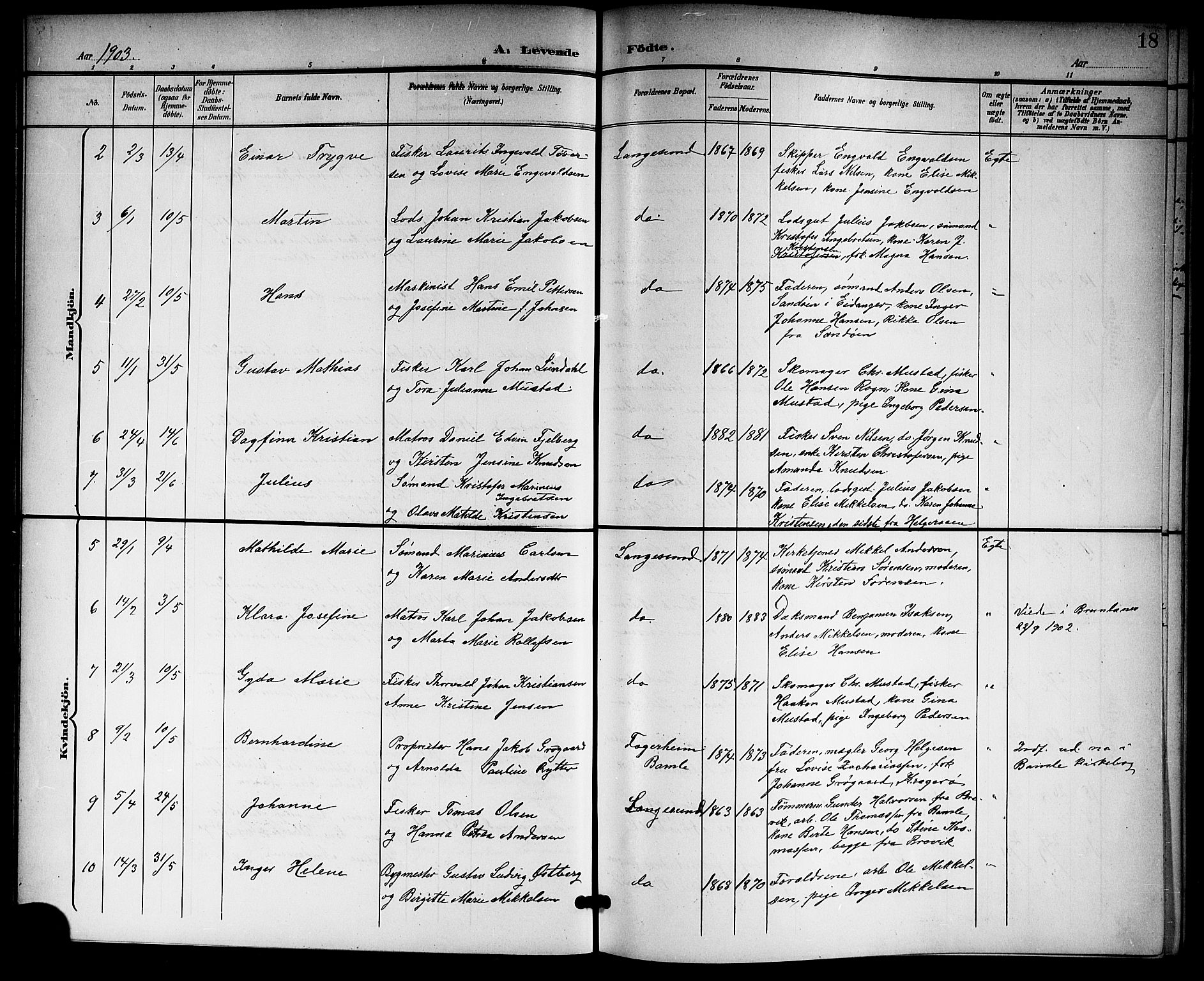 Langesund kirkebøker, SAKO/A-280/G/Ga/L0006: Parish register (copy) no. 6, 1899-1918, p. 18