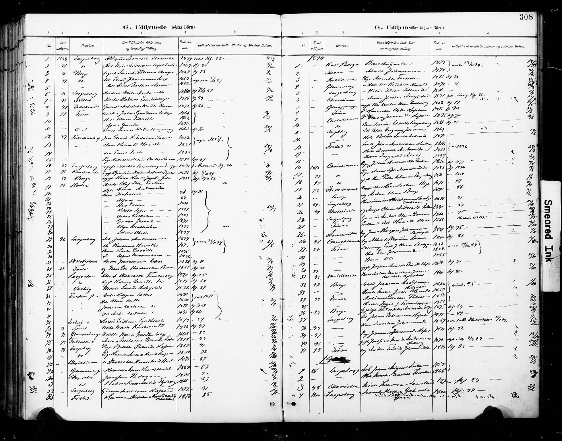 Skjeberg prestekontor Kirkebøker, SAO/A-10923/F/Fa/L0010: Parish register (official) no. I 10, 1898-1911, p. 308