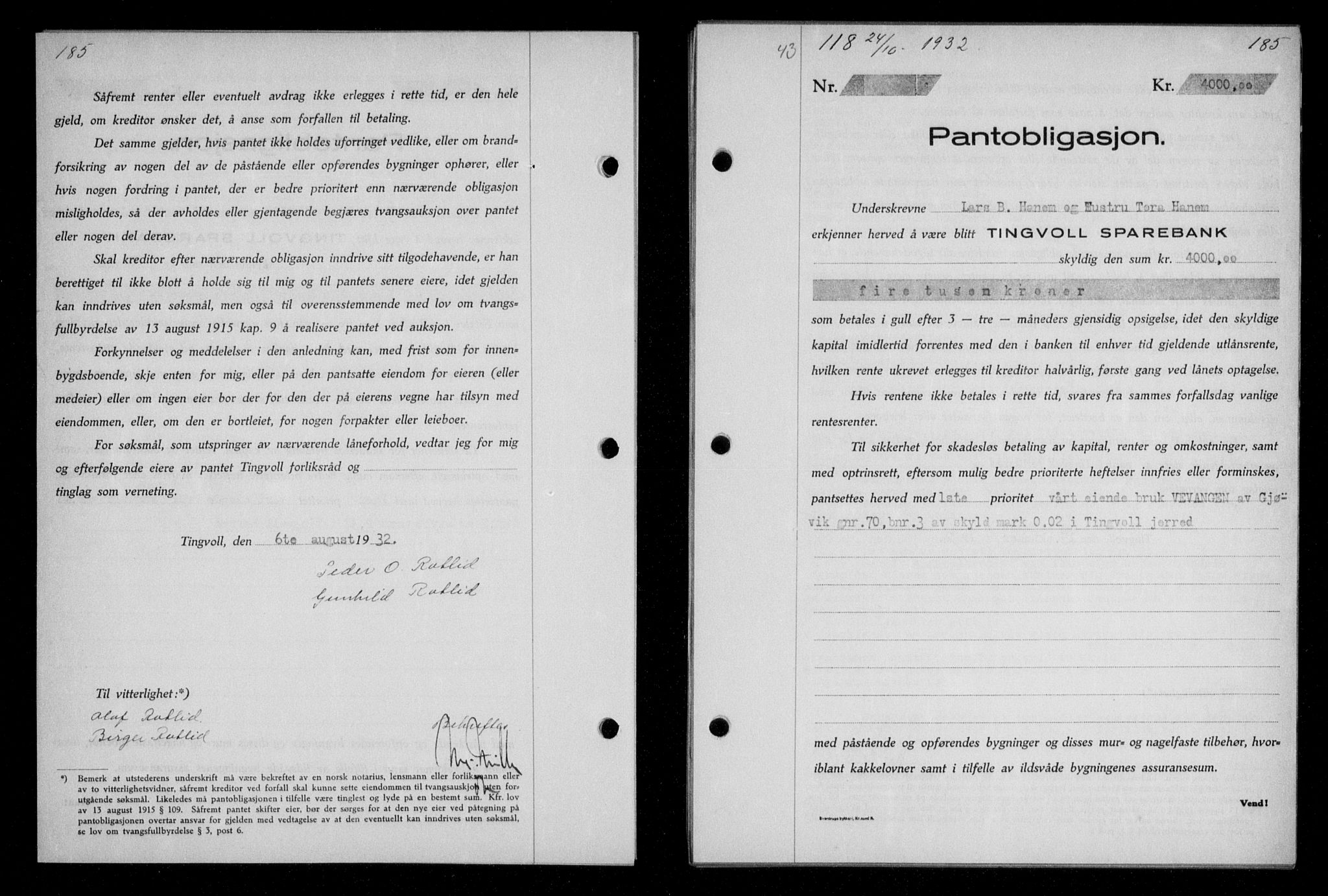 Nordmøre sorenskriveri, AV/SAT-A-4132/1/2/2Ca/L0076: Mortgage book no. 66, 1932-1933, Deed date: 24.10.1932