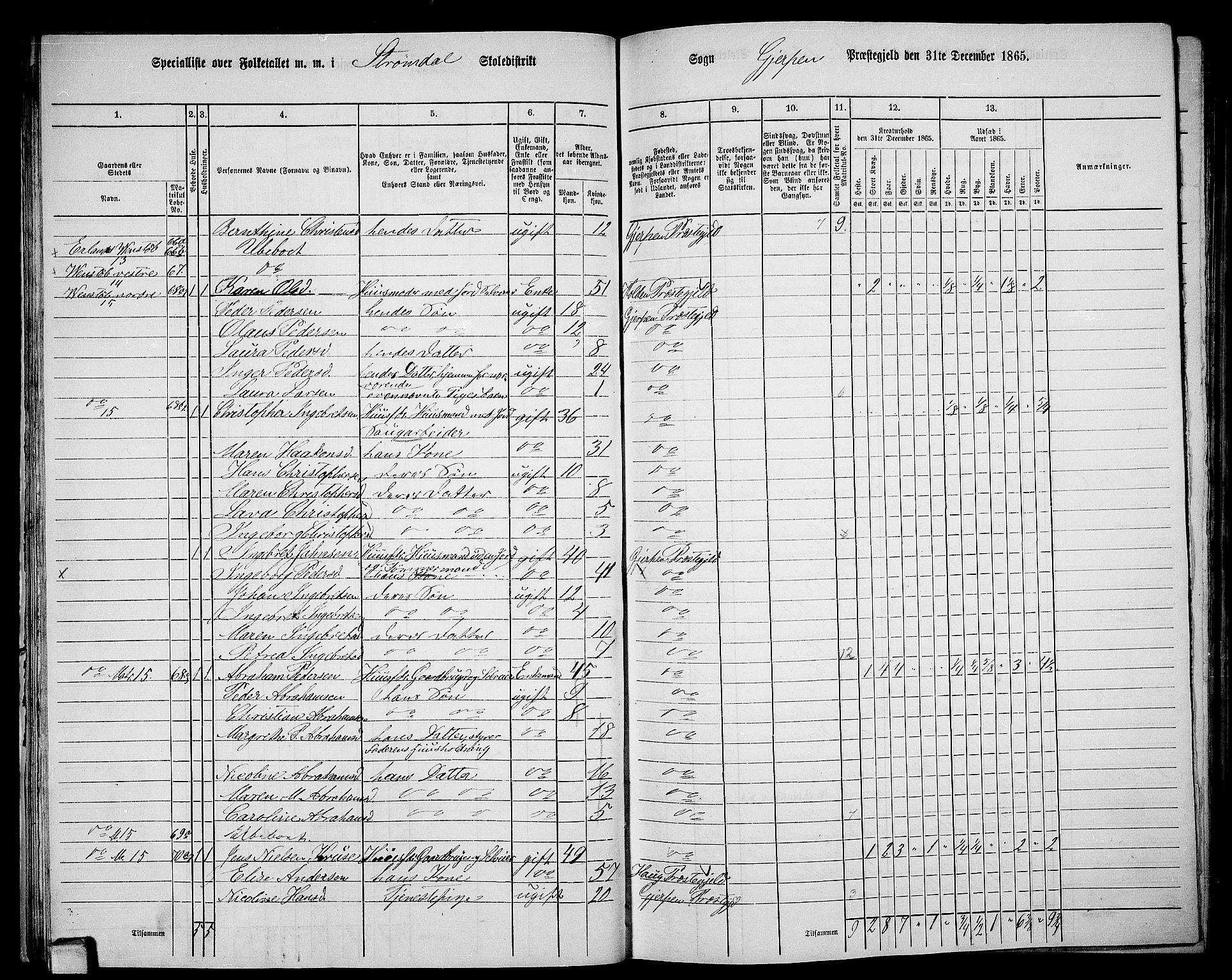 RA, 1865 census for Gjerpen, 1865, p. 36