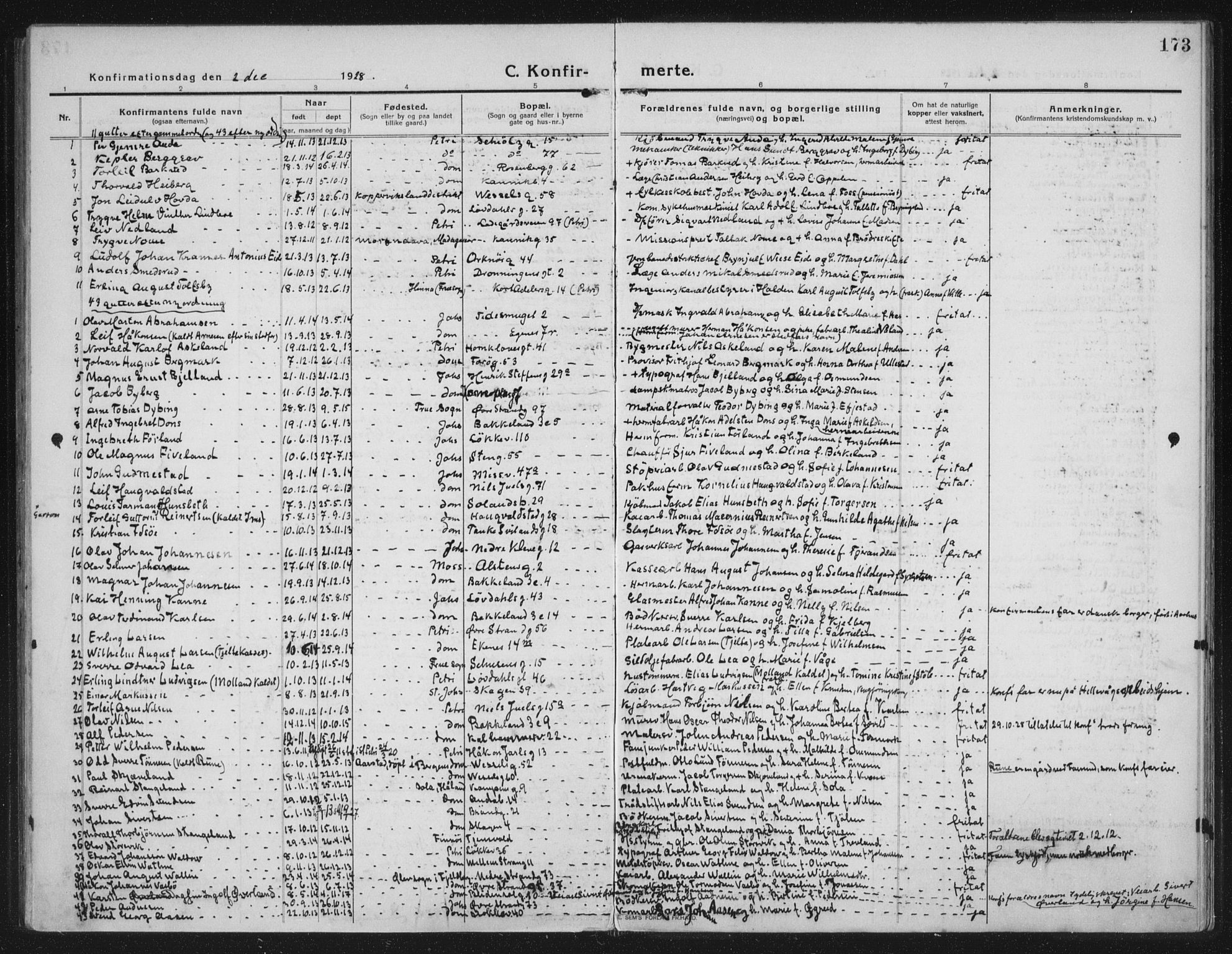 Domkirken sokneprestkontor, AV/SAST-A-101812/002/A/L0019: Parish register (official) no. A 35, 1916-1932, p. 173