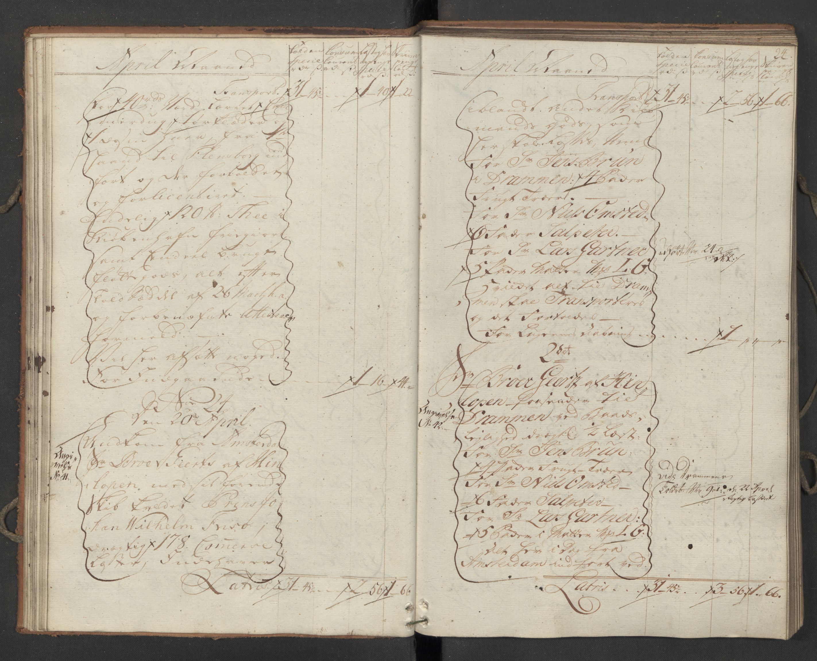 Generaltollkammeret, tollregnskaper, AV/RA-EA-5490/R09/L0033/0001: Tollregnskaper Holmestrand / Inngående hovedtollbok, 1762, p. 23b-24a