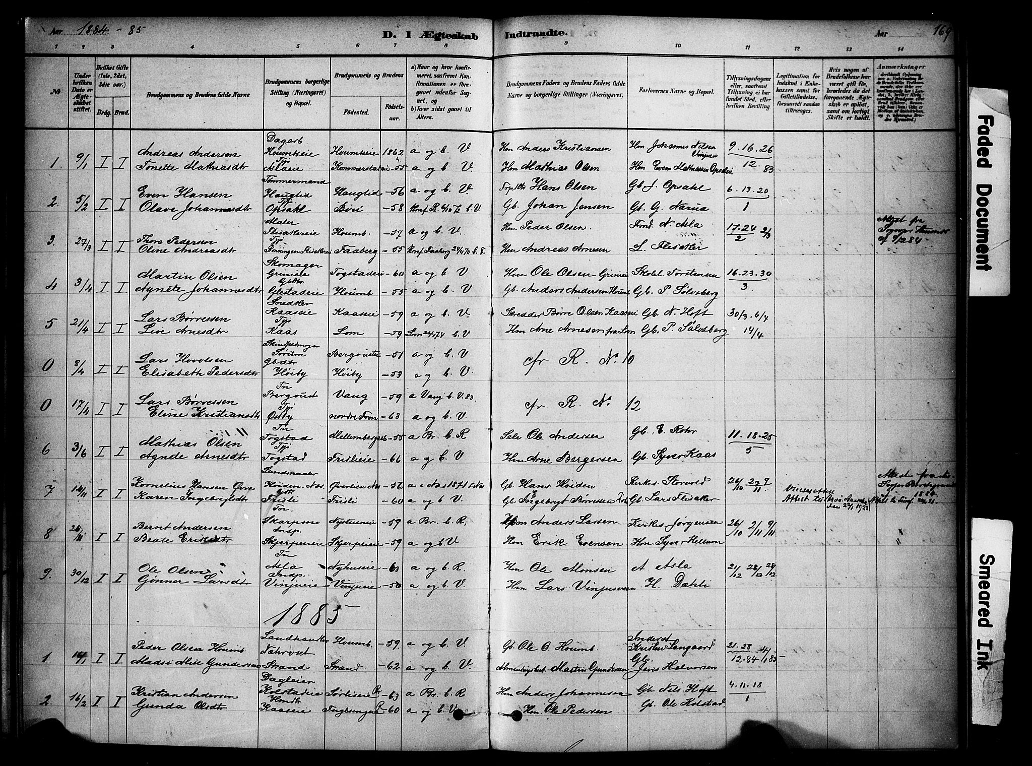 Ringsaker prestekontor, SAH/PREST-014/K/Ka/L0014: Parish register (official) no. 14, 1879-1890, p. 169