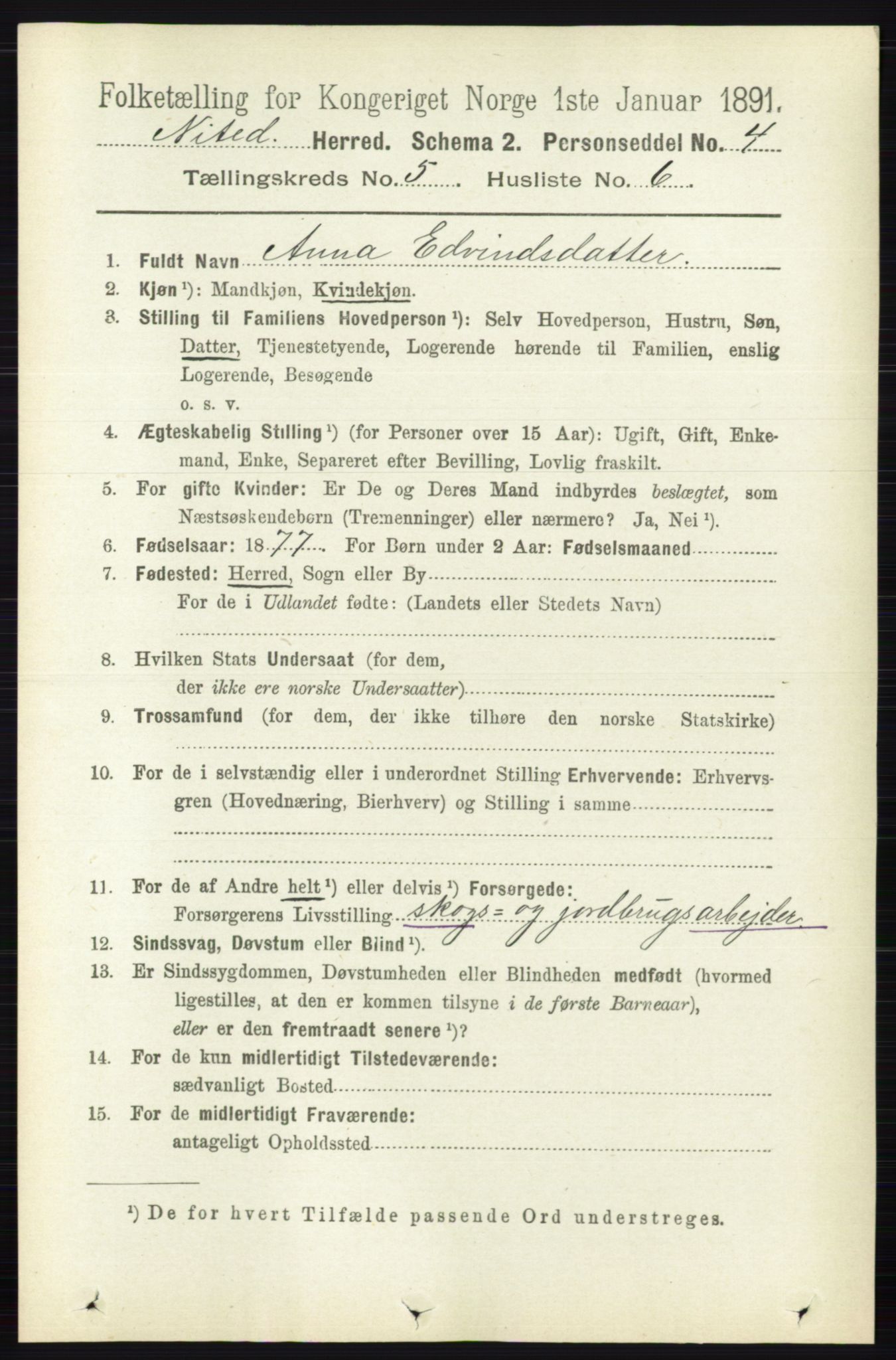 RA, 1891 census for 0233 Nittedal, 1891, p. 2214