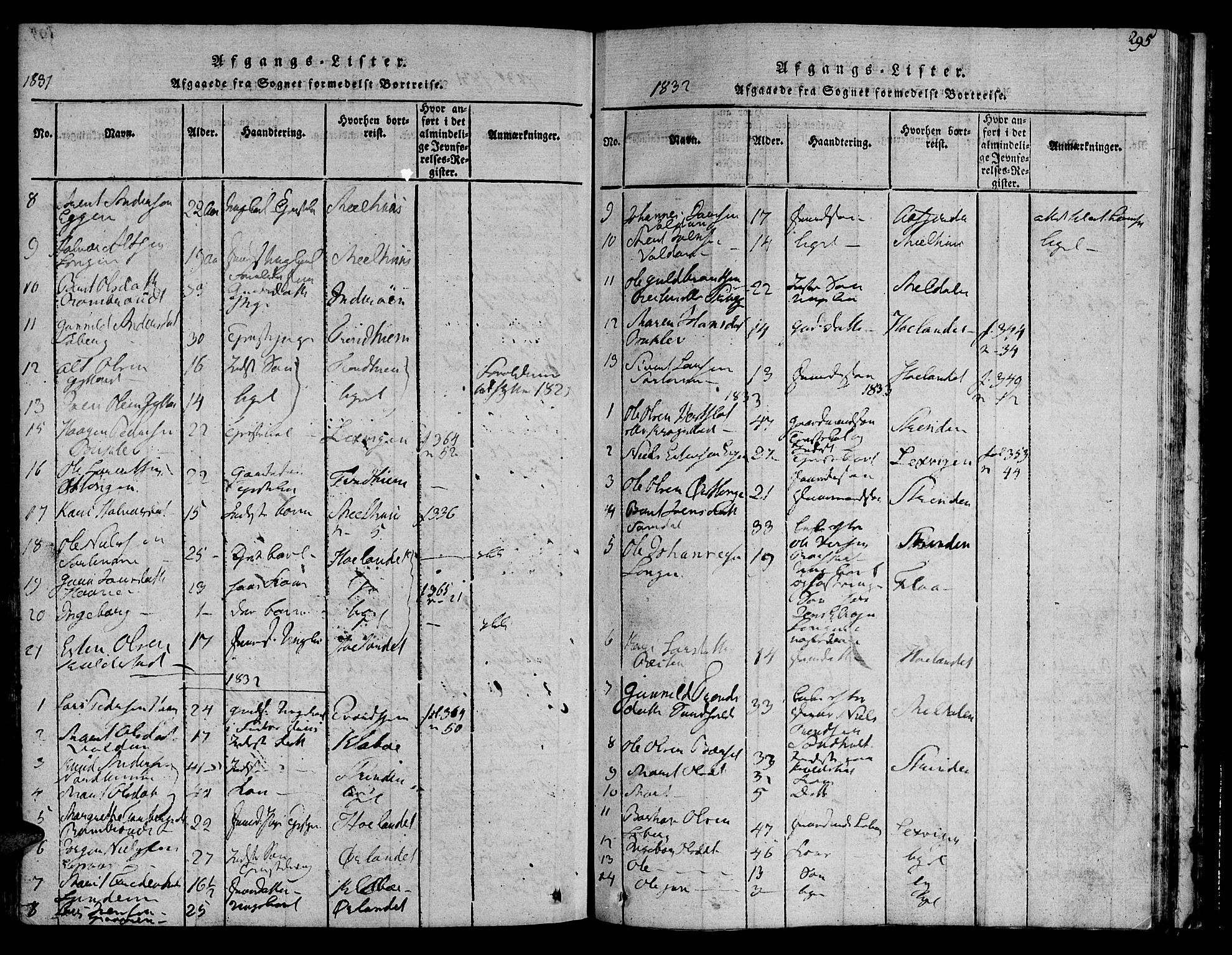 Ministerialprotokoller, klokkerbøker og fødselsregistre - Sør-Trøndelag, SAT/A-1456/692/L1102: Parish register (official) no. 692A02, 1816-1842, p. 295