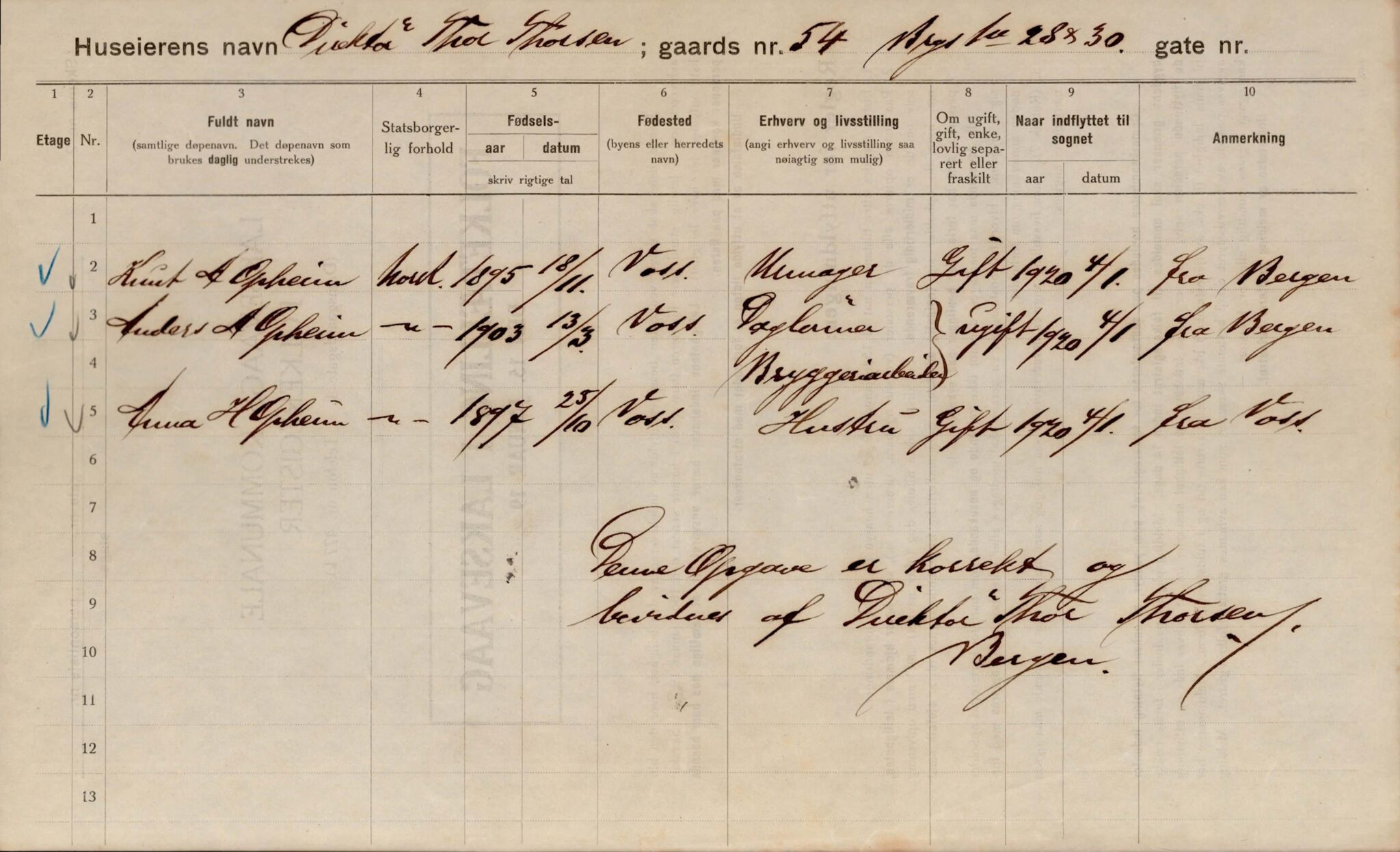 Laksevåg kommune. Folkeregisteret, BBA/A-1586/E/Ea/L0001: Folketellingskjema 1920, 1920, p. 1582