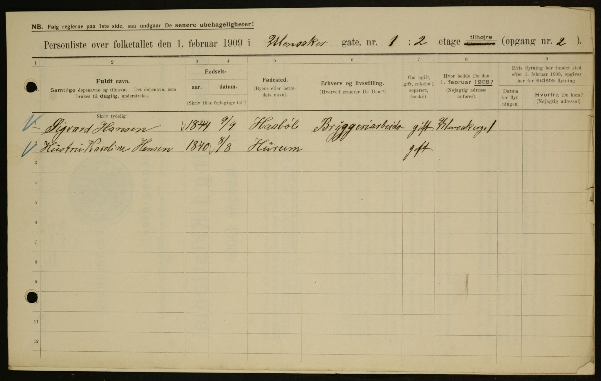 OBA, Municipal Census 1909 for Kristiania, 1909, p. 107614