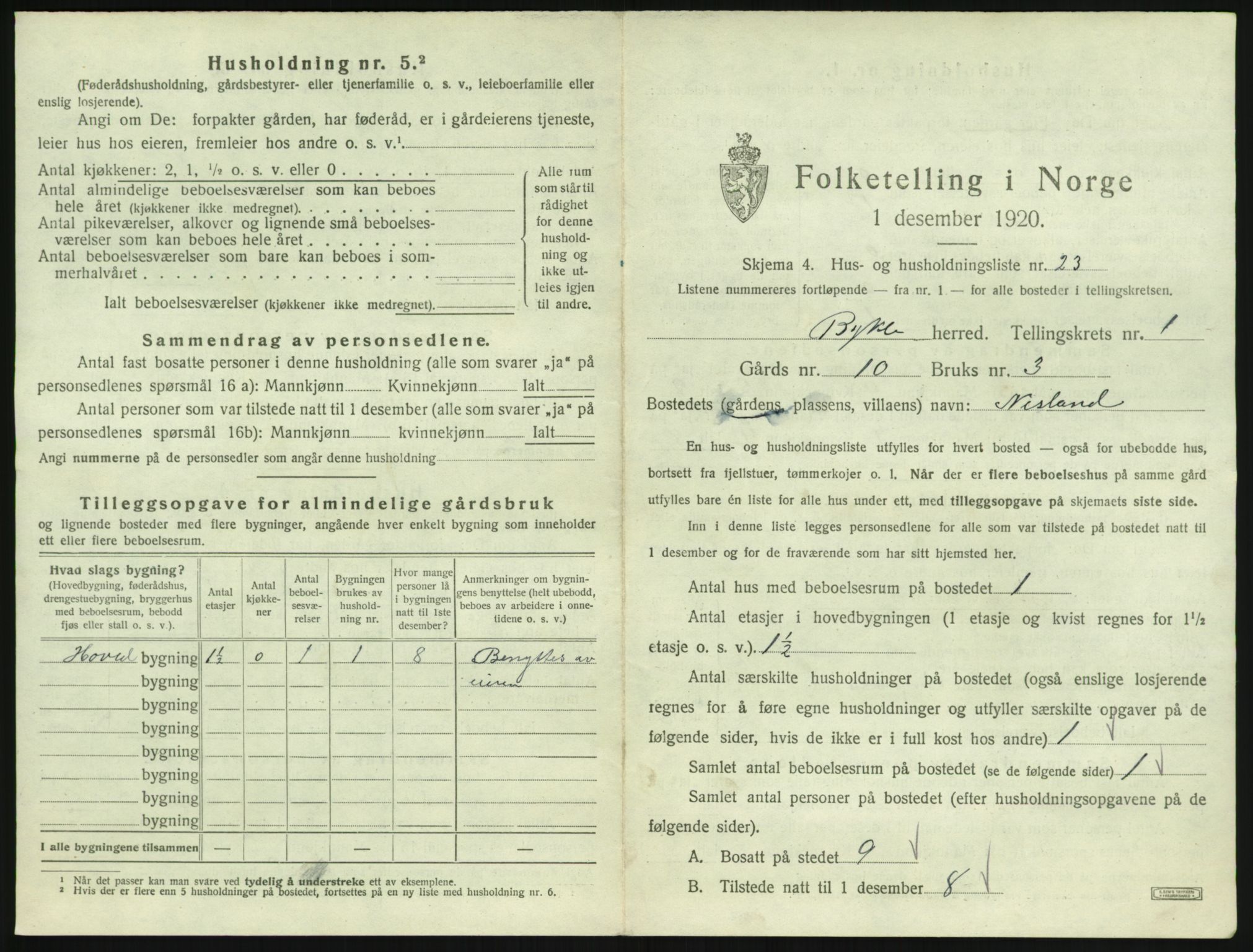 SAK, 1920 census for Bykle, 1920, p. 65