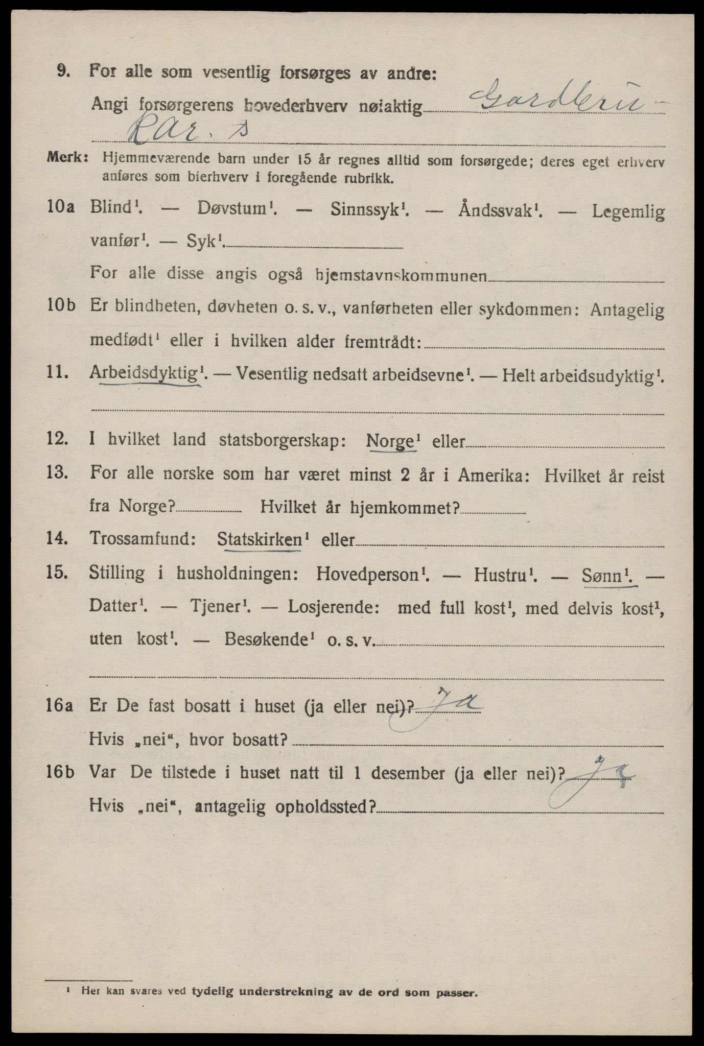 SAST, 1920 census for Nedstrand, 1920, p. 2278