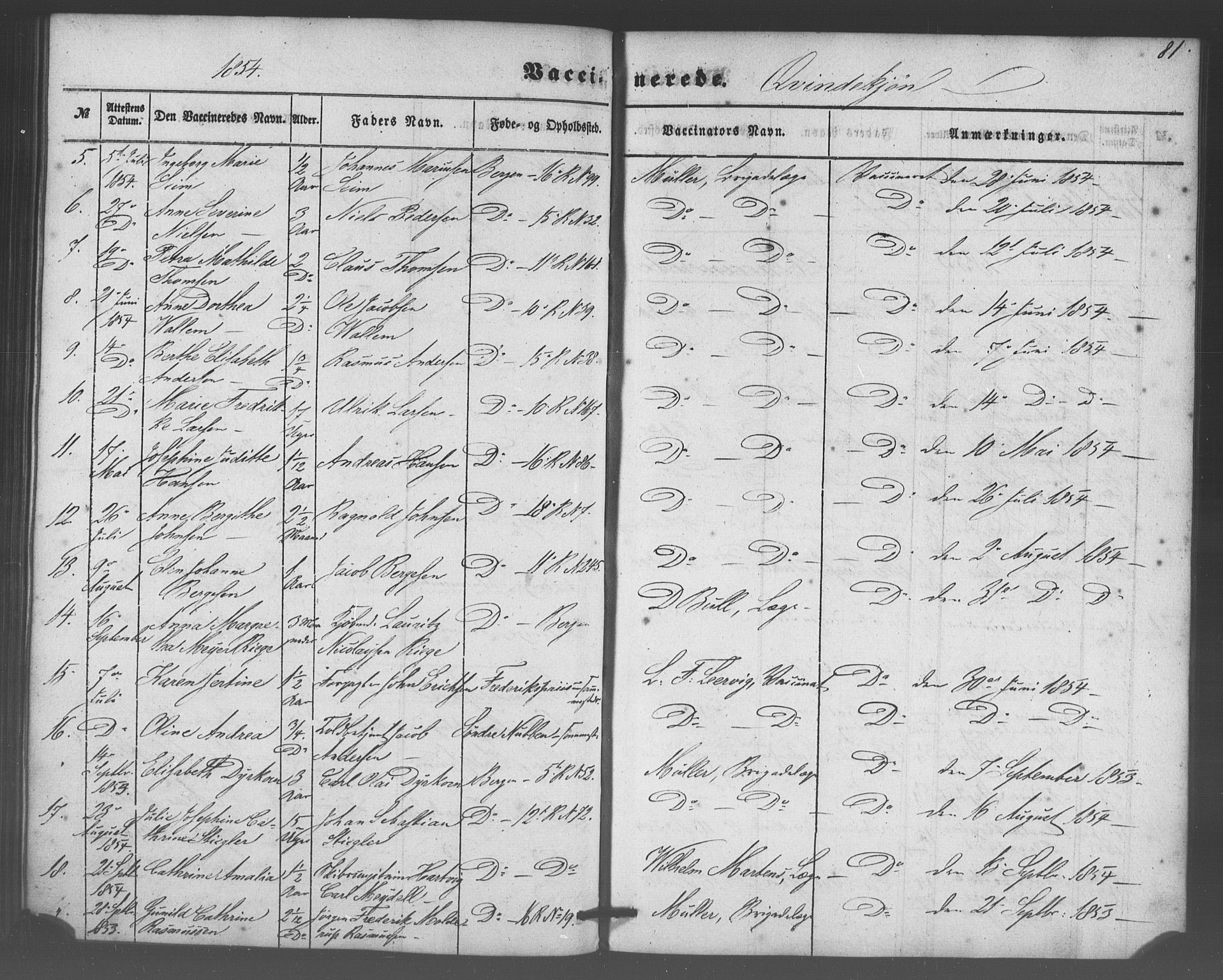 Domkirken sokneprestembete, SAB/A-74801/H/Haa/L0047: Parish register (official) no. F 2, 1852-1868, p. 81