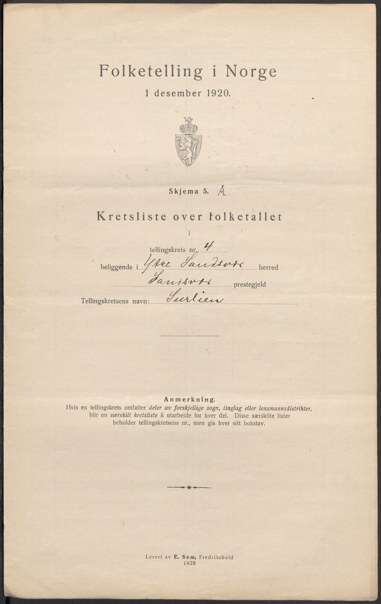 SAKO, 1920 census for Ytre Sandsvær, 1920, p. 17