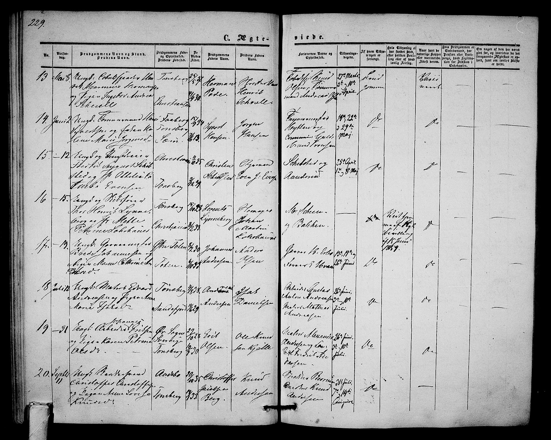Tønsberg kirkebøker, SAKO/A-330/G/Ga/L0003: Parish register (copy) no. 3, 1855-1864, p. 229