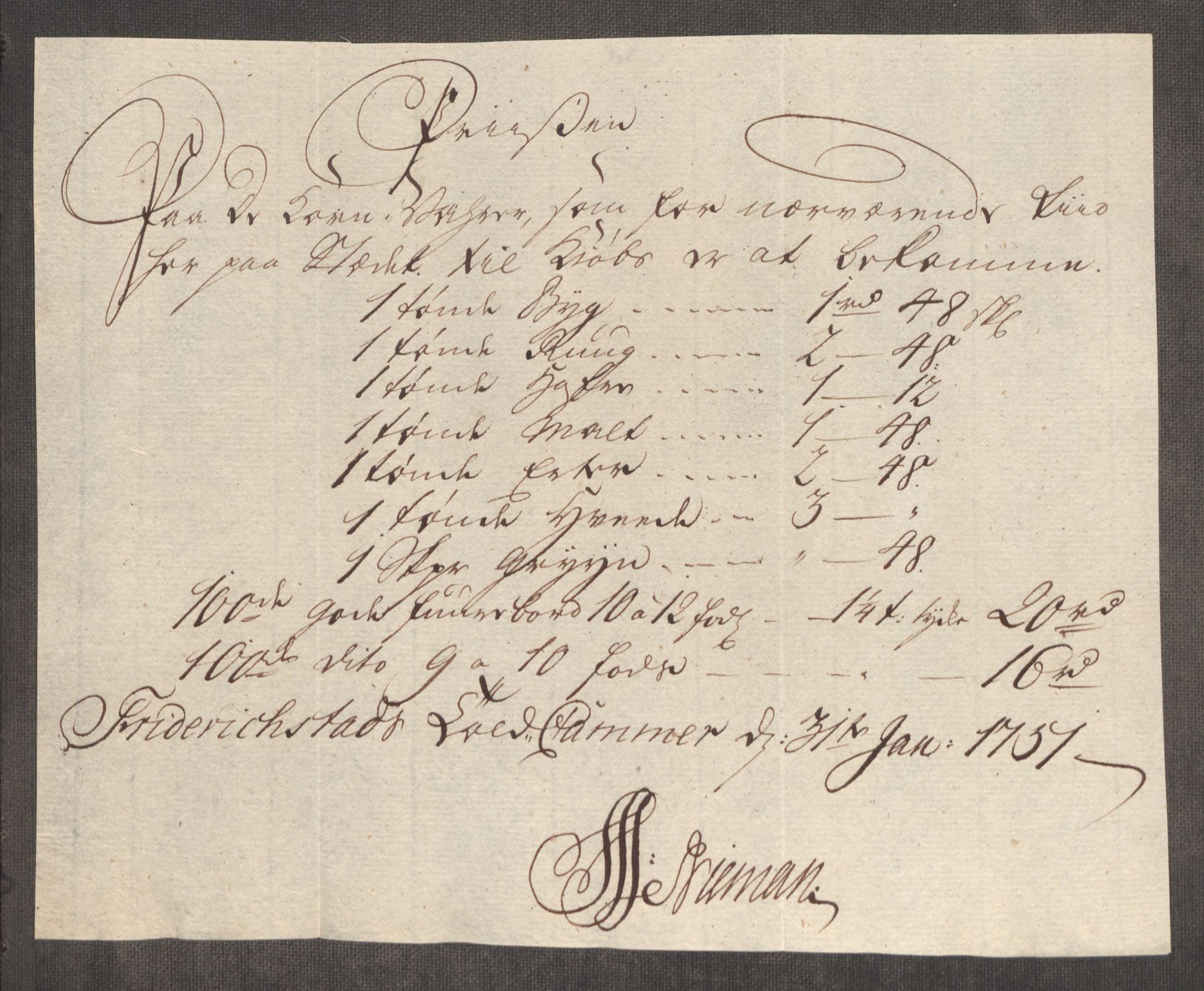 Rentekammeret inntil 1814, Realistisk ordnet avdeling, RA/EA-4070/Oe/L0004: [Ø1]: Priskuranter, 1749-1752, p. 473