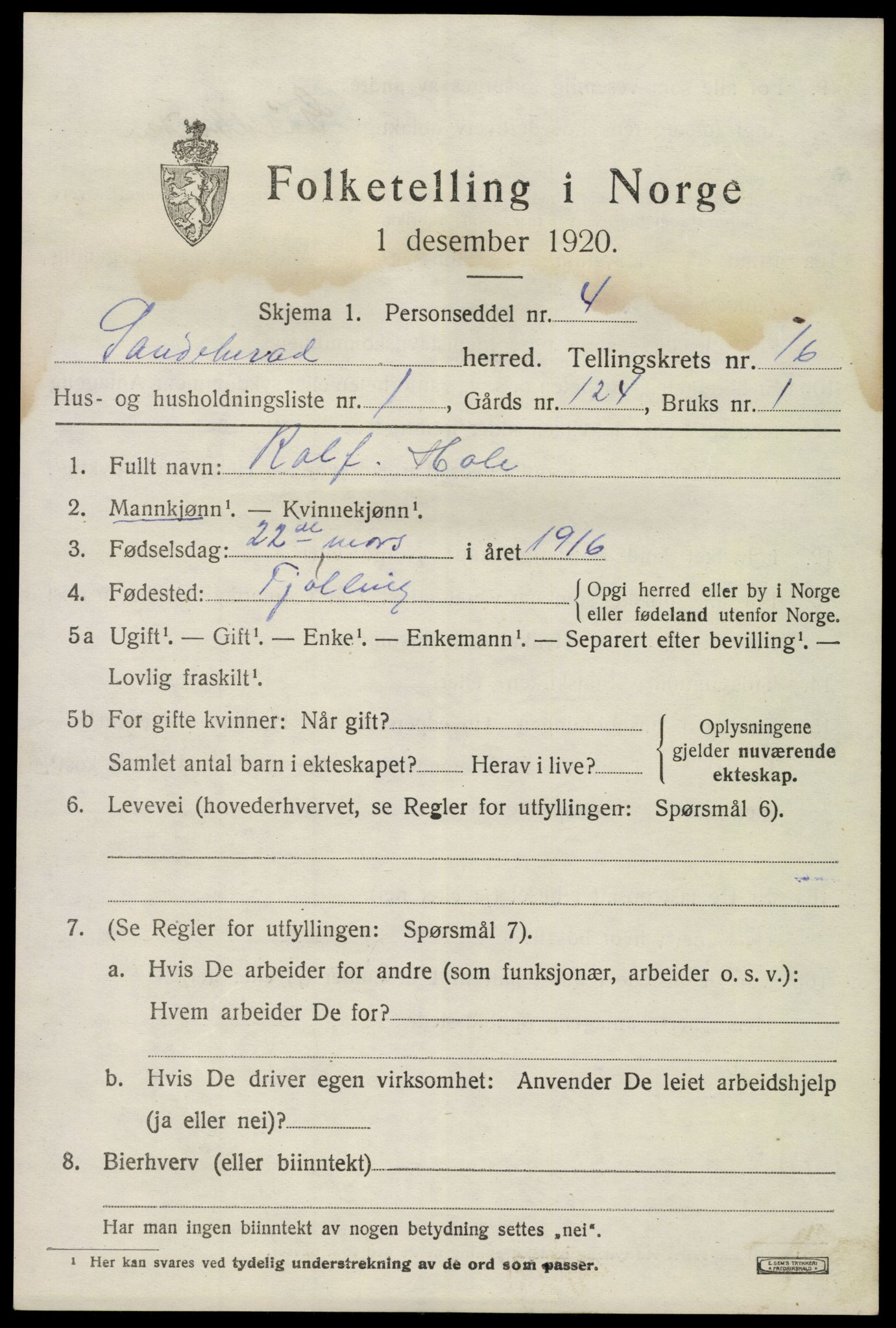 SAKO, 1920 census for Sandeherred, 1920, p. 24792