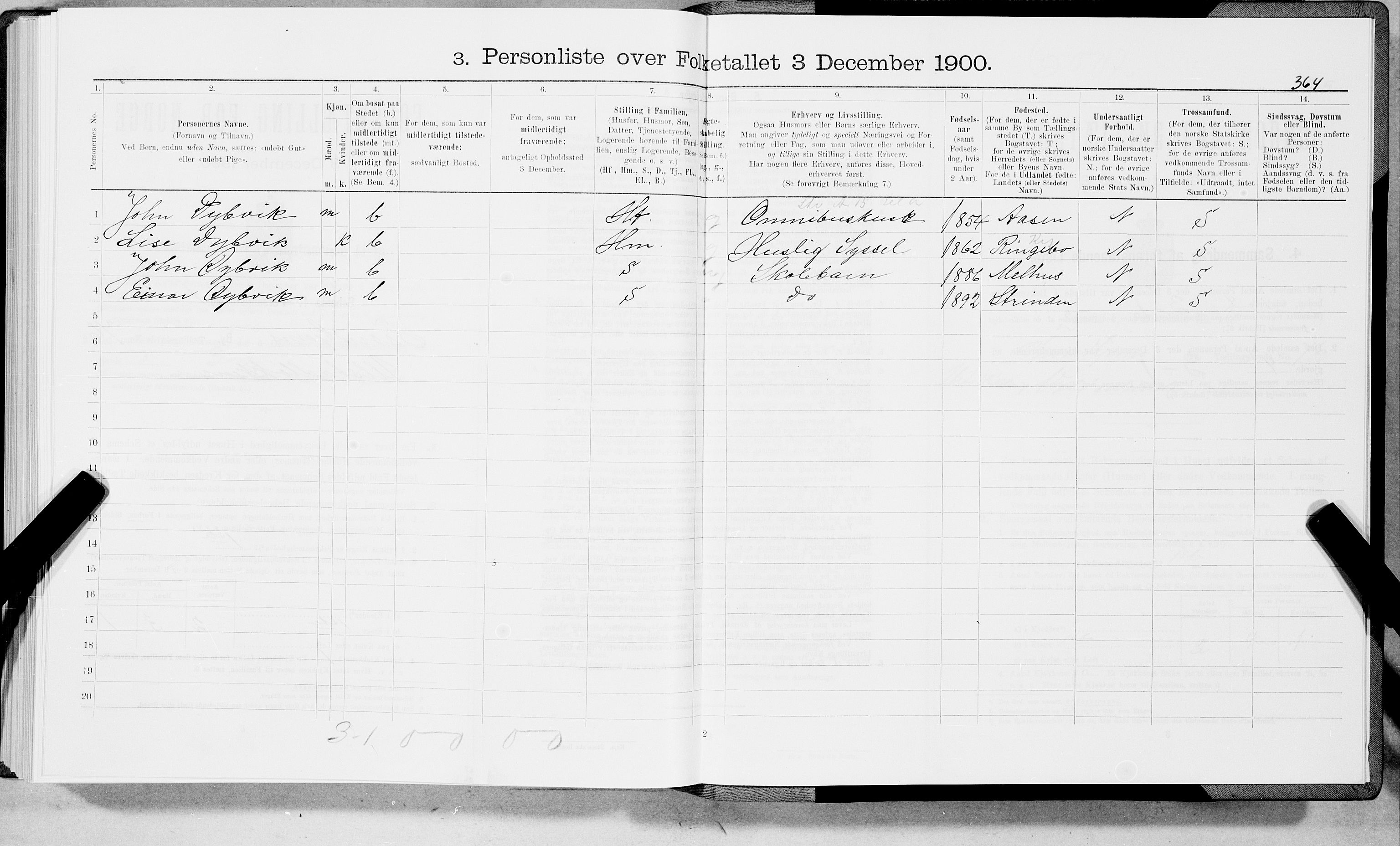 SAT, 1900 census for Trondheim, 1900, p. 15221