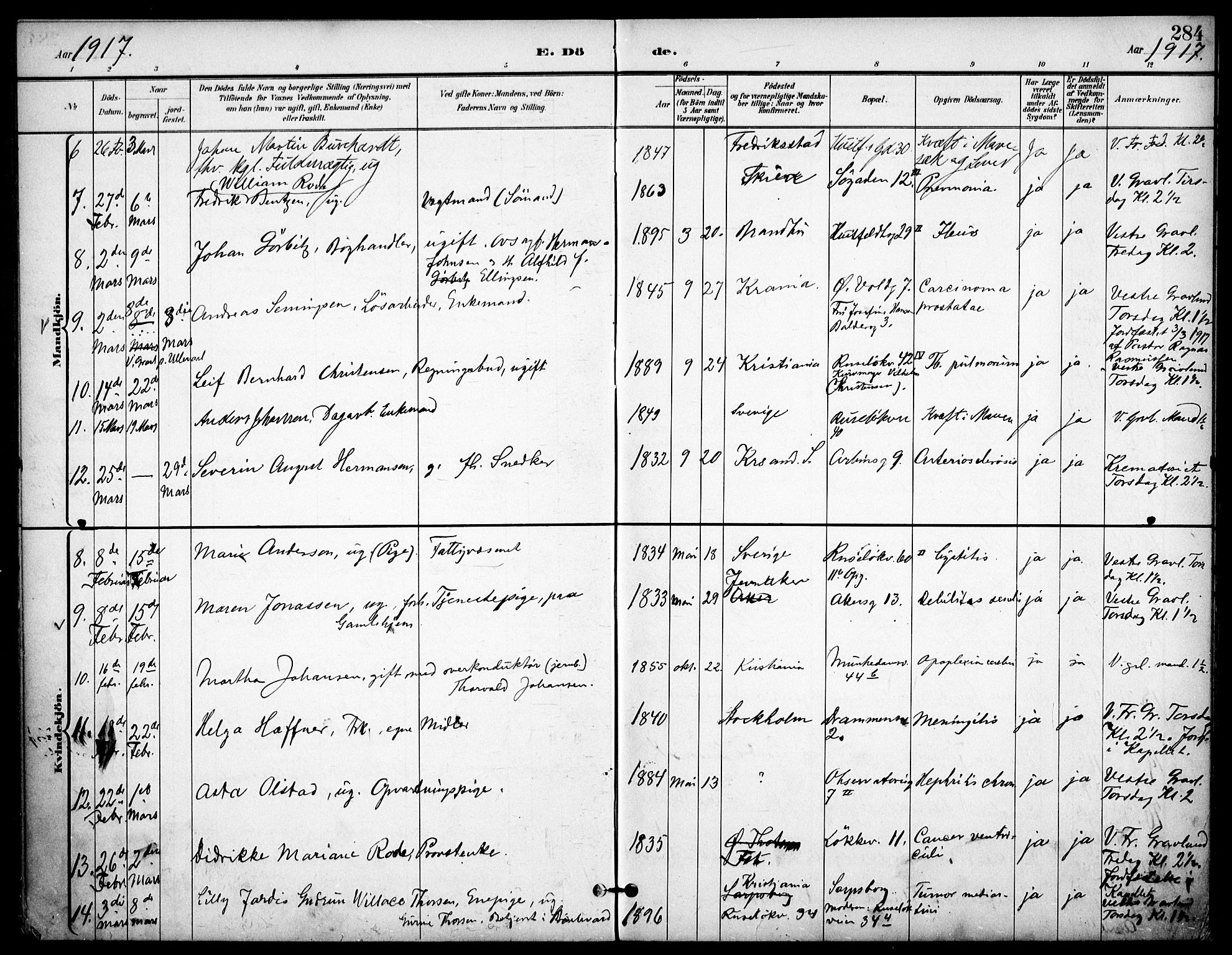 Johannes prestekontor Kirkebøker, AV/SAO-A-10852/F/Fa/L0008: Parish register (official) no. 8, 1897-1917, p. 284