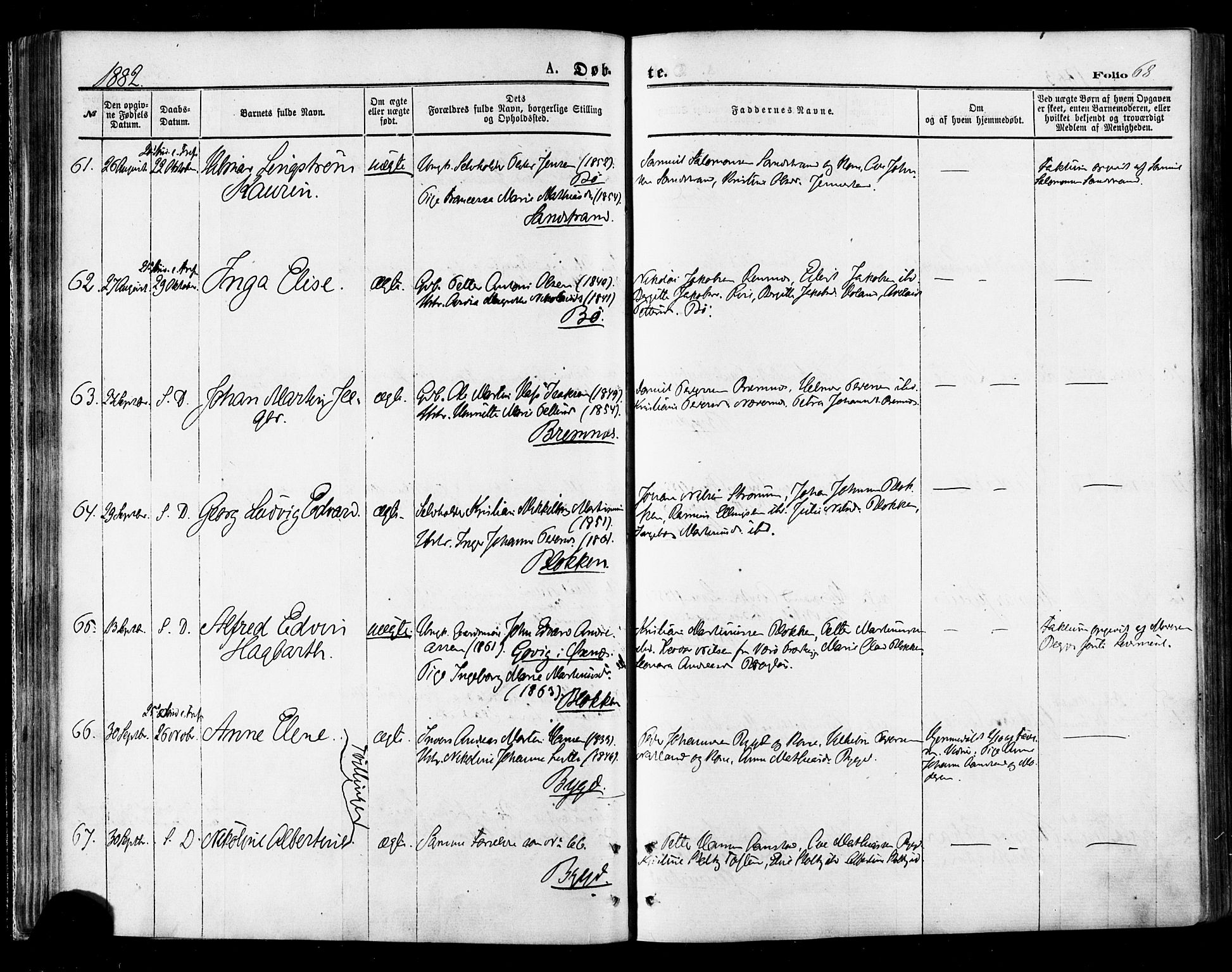 Ministerialprotokoller, klokkerbøker og fødselsregistre - Nordland, AV/SAT-A-1459/895/L1370: Parish register (official) no. 895A05, 1873-1884, p. 68