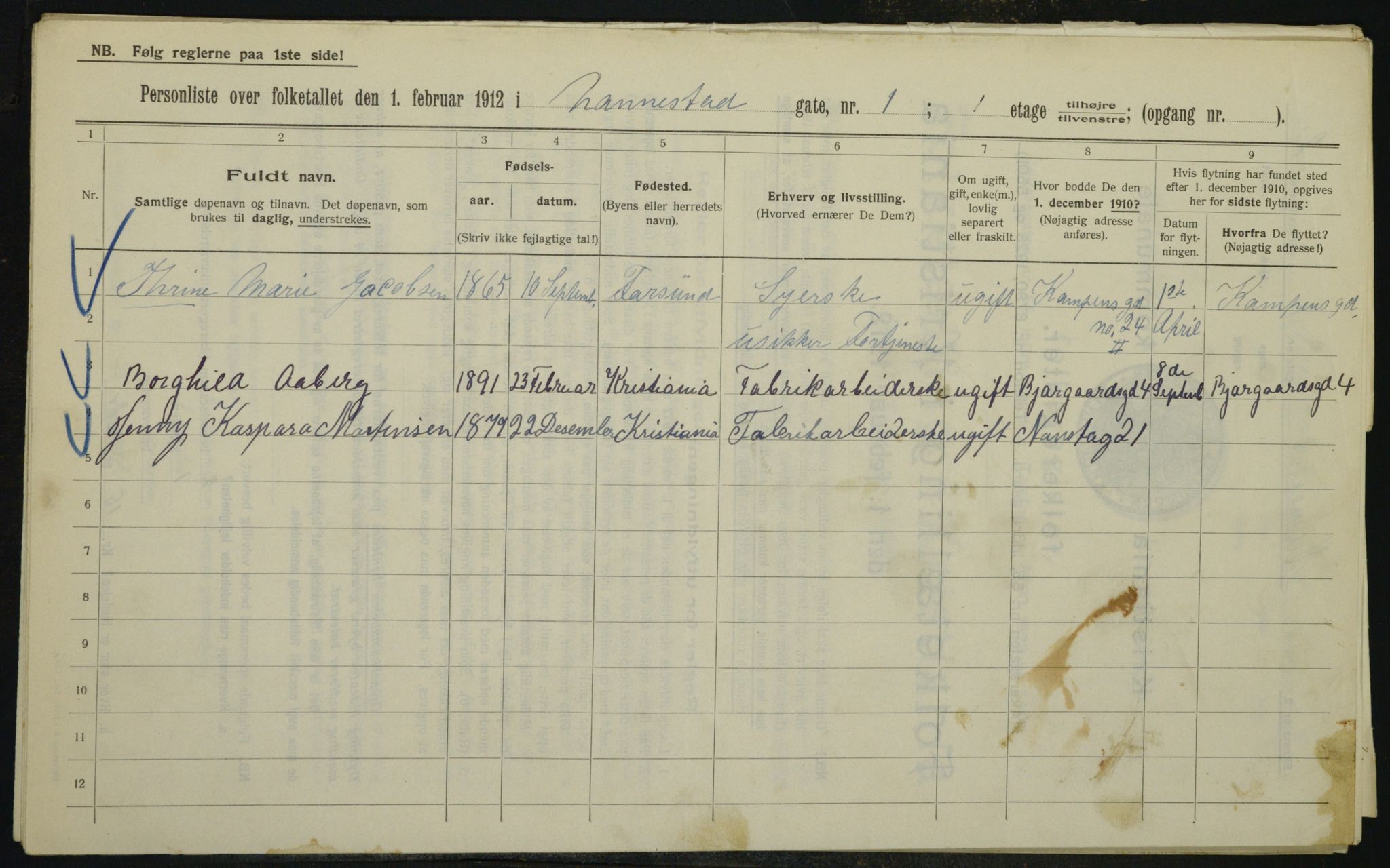 OBA, Municipal Census 1912 for Kristiania, 1912, p. 69596