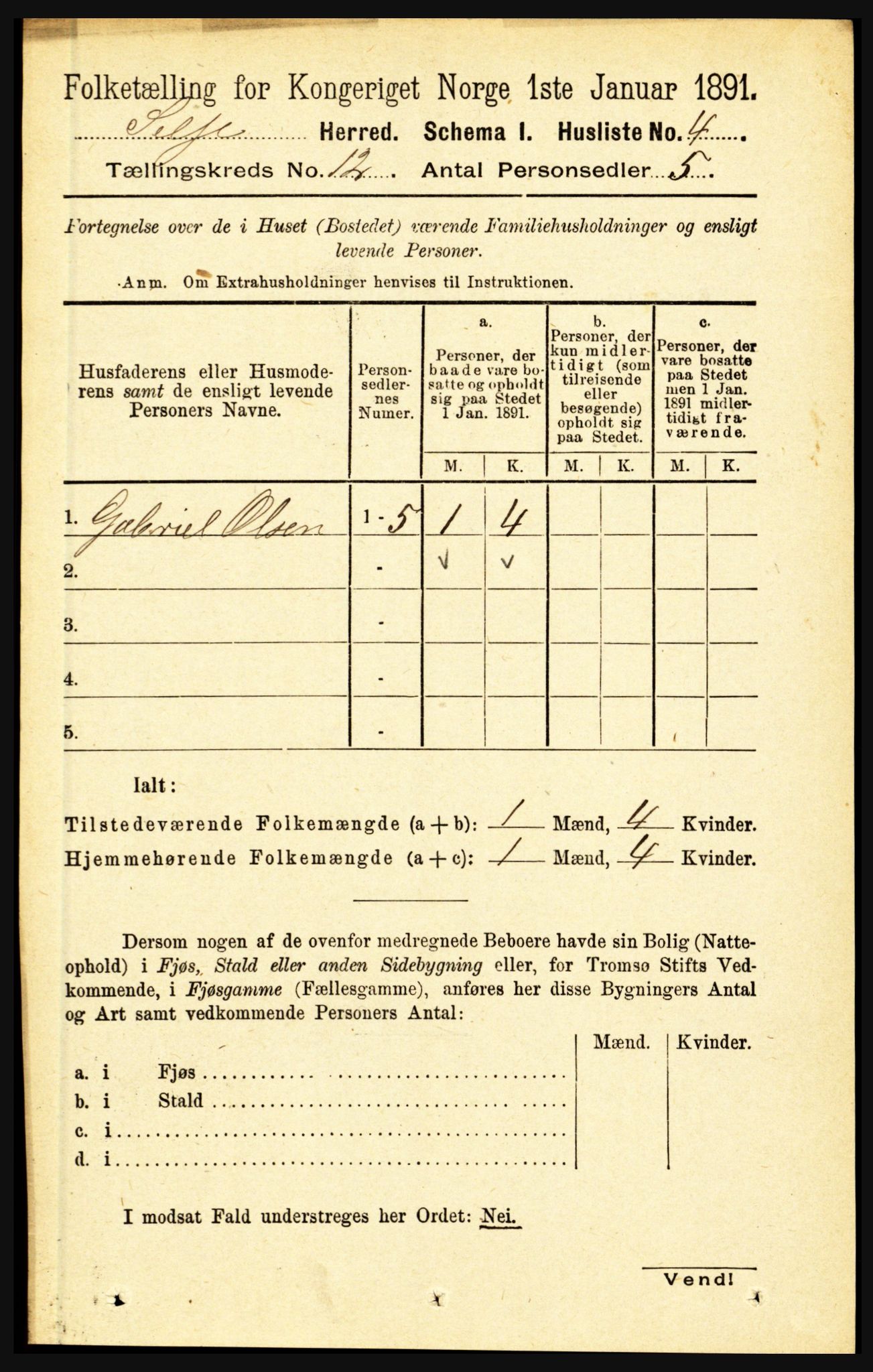 RA, 1891 census for 1441 Selje, 1891, p. 3627