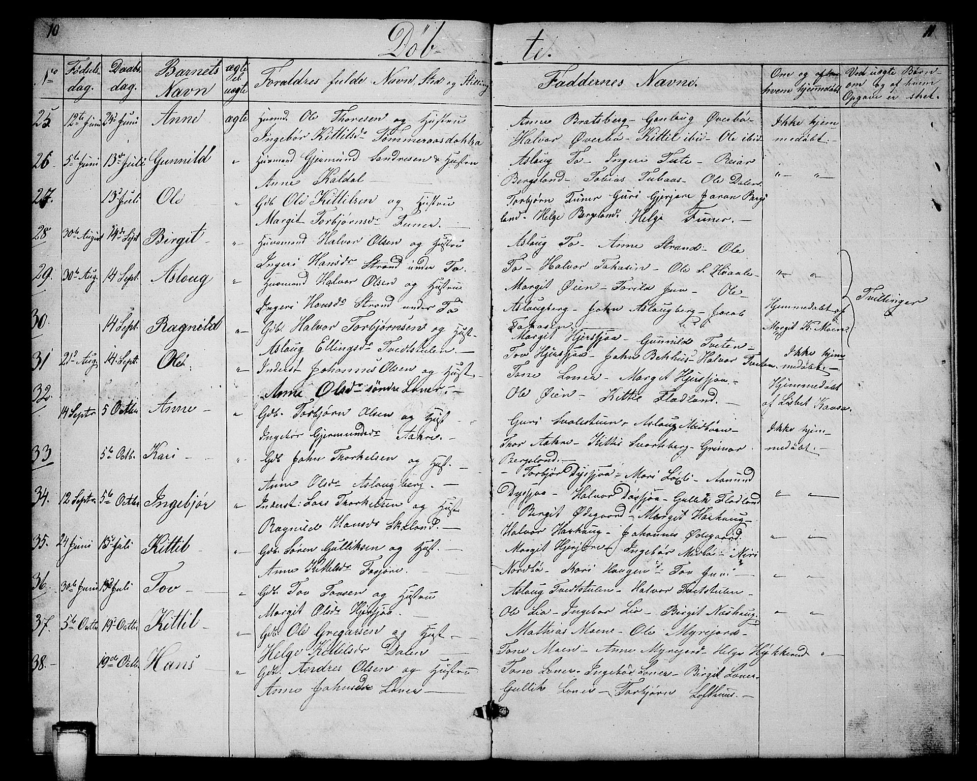 Hjartdal kirkebøker, SAKO/A-270/G/Ga/L0002: Parish register (copy) no. I 2, 1854-1888, p. 10-11