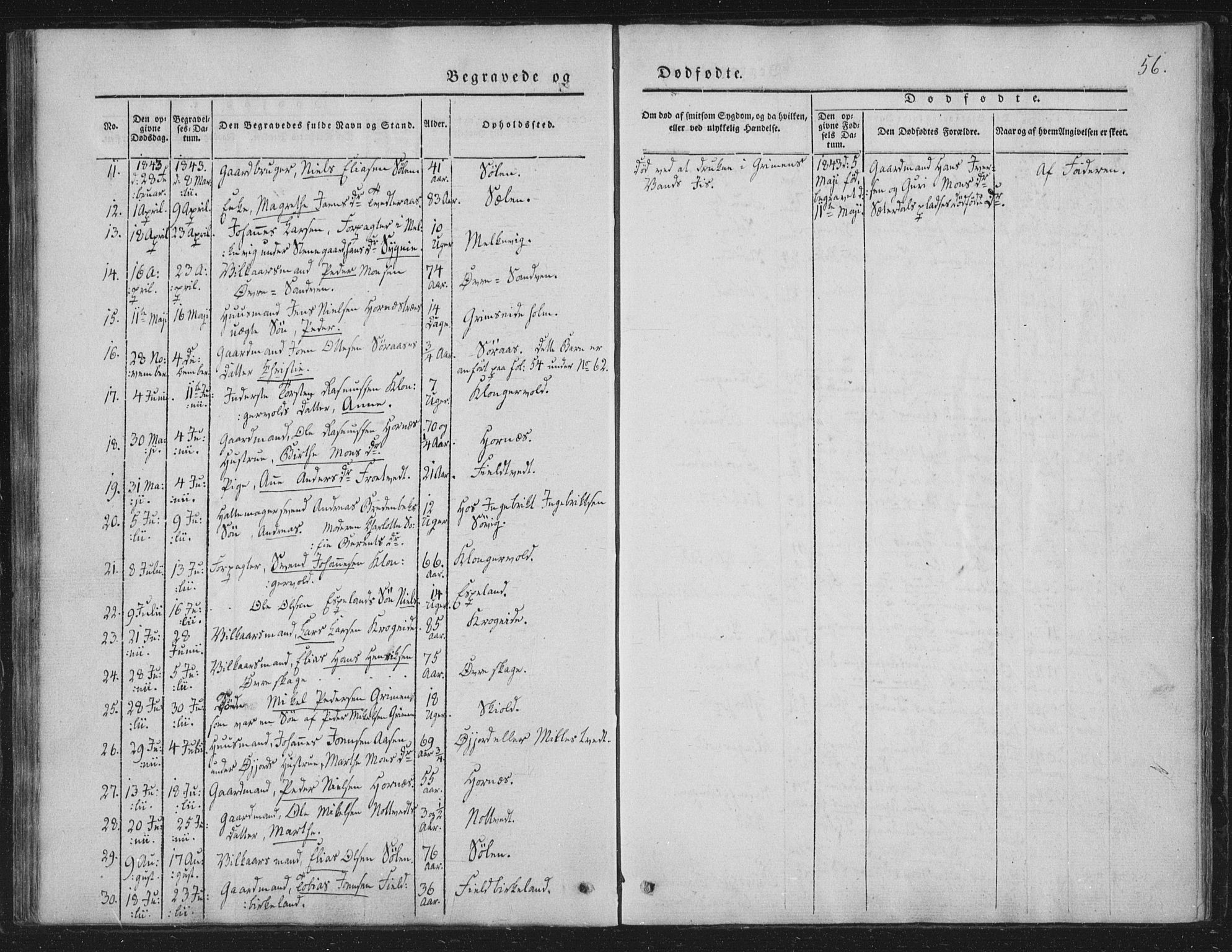 Fana Sokneprestembete, AV/SAB-A-75101/H/Haa/Haaa/L0010: Parish register (official) no. A 10, 1841-1851, p. 56