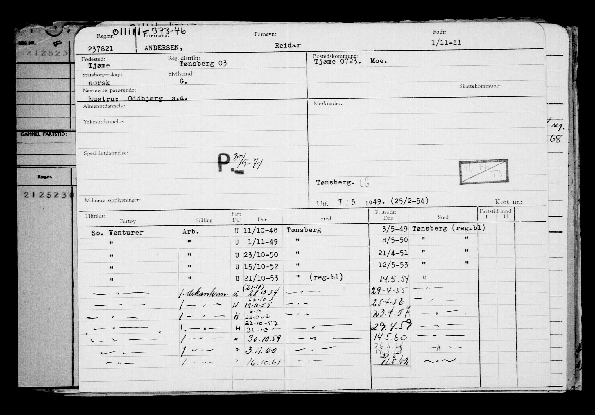 Direktoratet for sjømenn, RA/S-3545/G/Gb/L0101: Hovedkort, 1911, p. 1