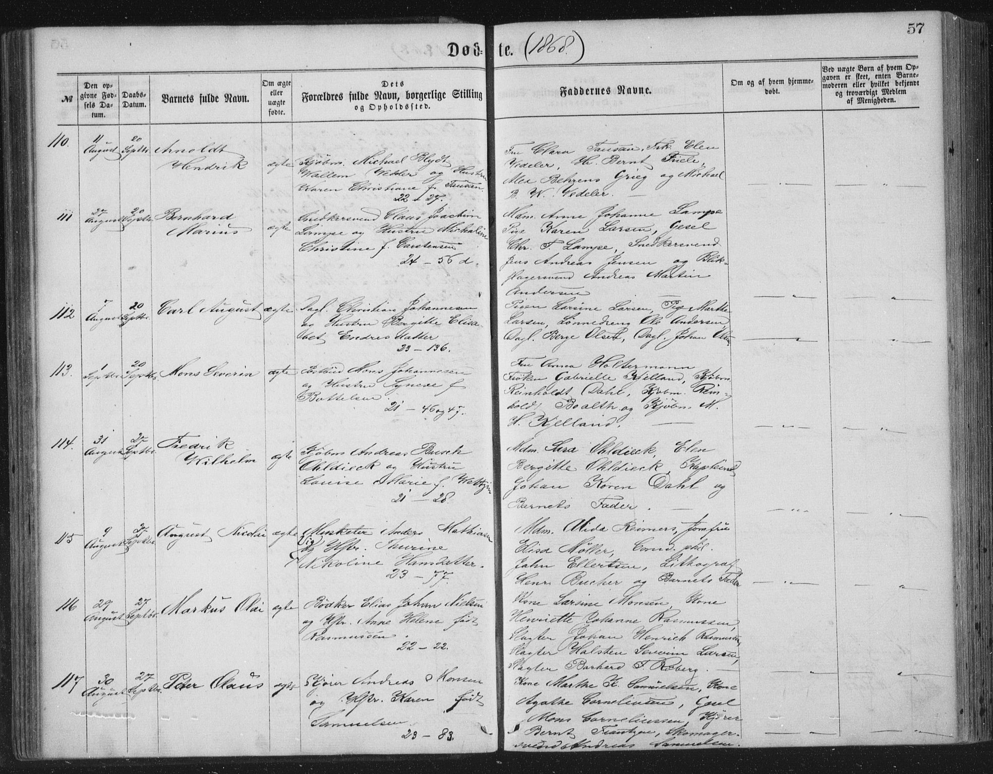 Korskirken sokneprestembete, AV/SAB-A-76101/H/Haa/L0019: Parish register (official) no. B 5, 1866-1871, p. 57