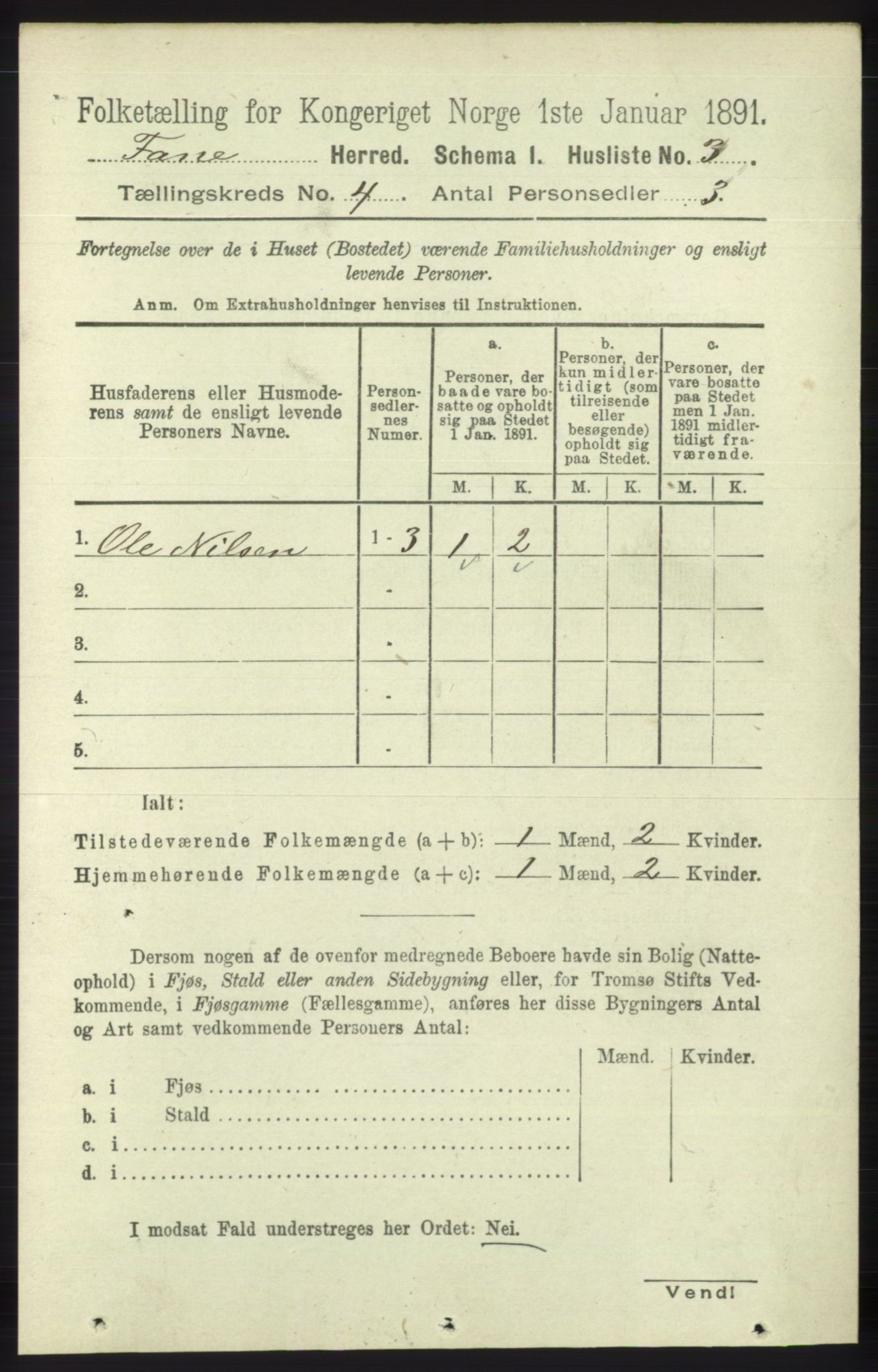 RA, 1891 census for 1249 Fana, 1891, p. 1530