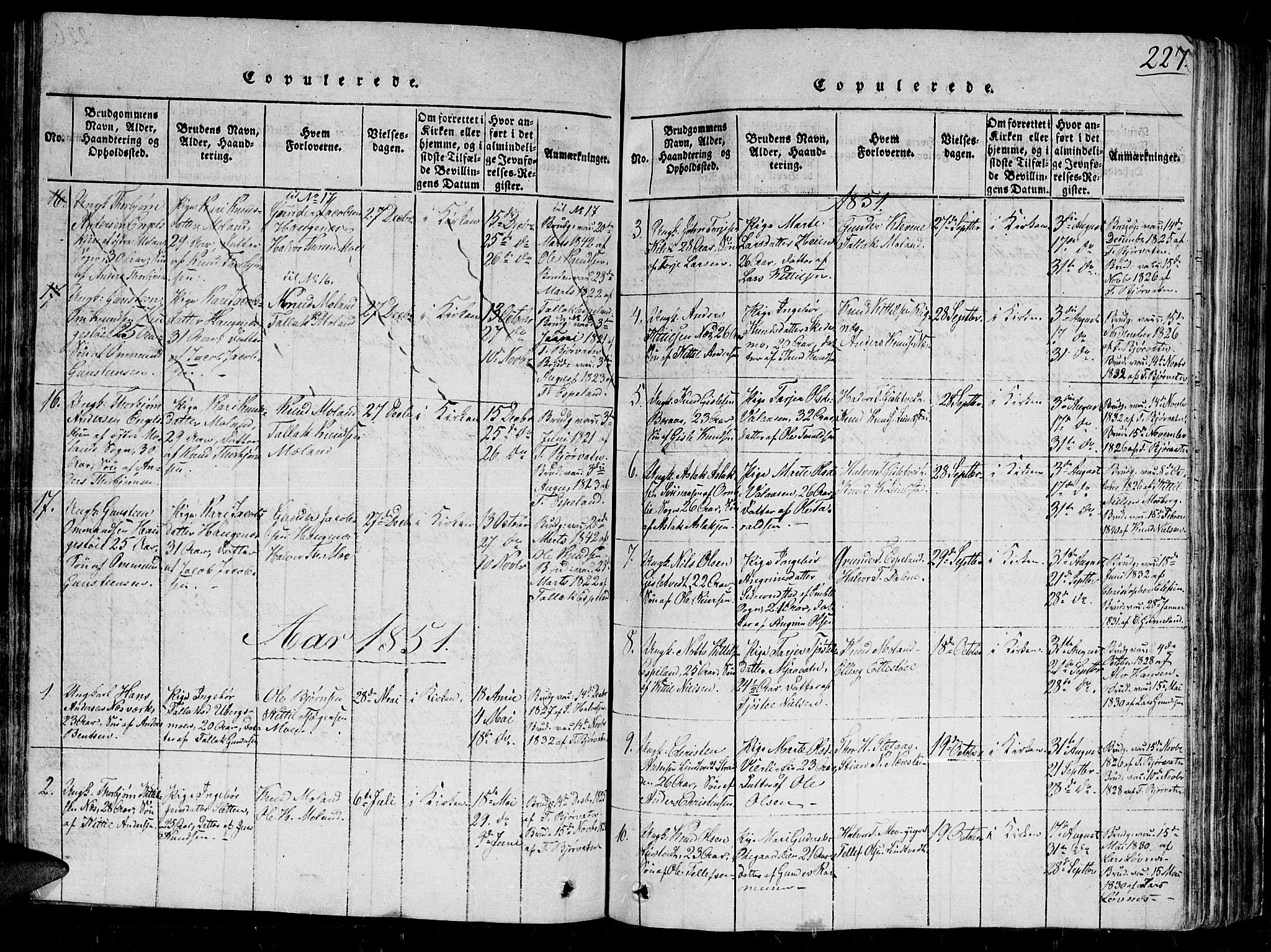 Gjerstad sokneprestkontor, SAK/1111-0014/F/Fb/Fbb/L0001: Parish register (copy) no. B 1, 1813-1863, p. 227