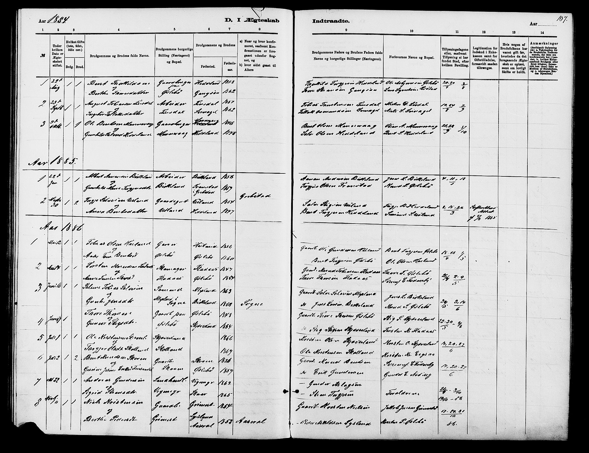Holum sokneprestkontor, SAK/1111-0022/F/Fb/Fbc/L0003: Parish register (copy) no. B 3, 1882-1908, p. 107