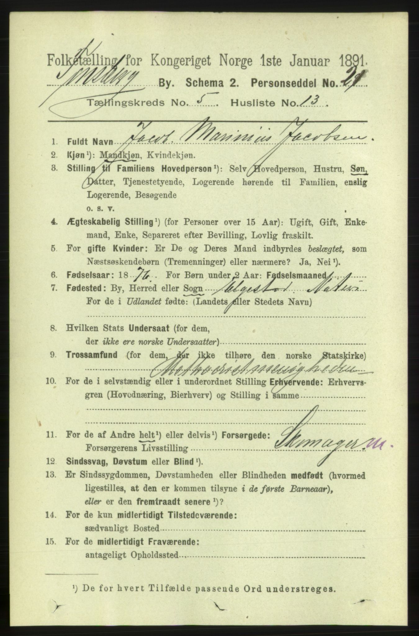 RA, 1891 census for 0705 Tønsberg, 1891, p. 2438