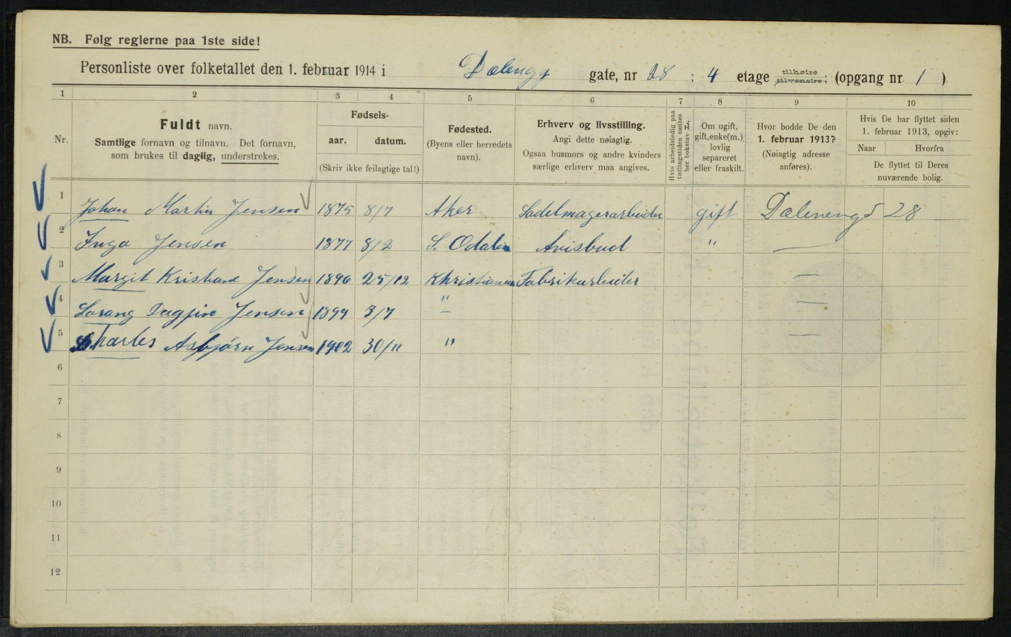 OBA, Municipal Census 1914 for Kristiania, 1914, p. 17735