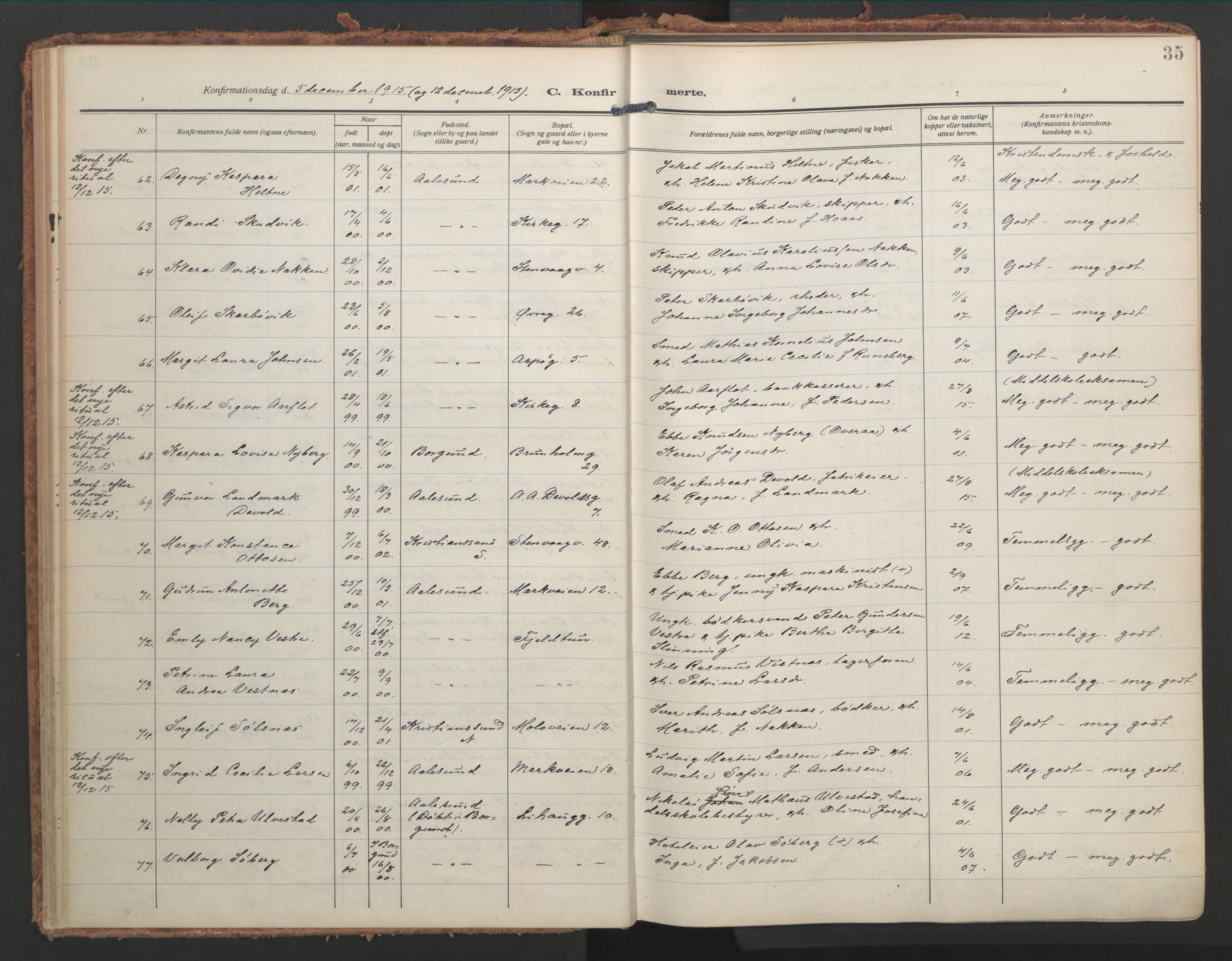 Ministerialprotokoller, klokkerbøker og fødselsregistre - Møre og Romsdal, AV/SAT-A-1454/529/L0461: Parish register (official) no. 529A11, 1914-1925, p. 35