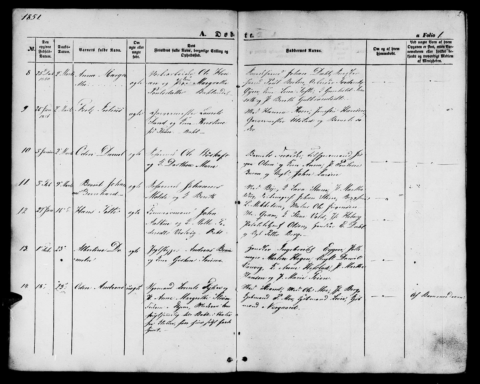 Ministerialprotokoller, klokkerbøker og fødselsregistre - Sør-Trøndelag, SAT/A-1456/604/L0184: Parish register (official) no. 604A05, 1851-1860, p. 2