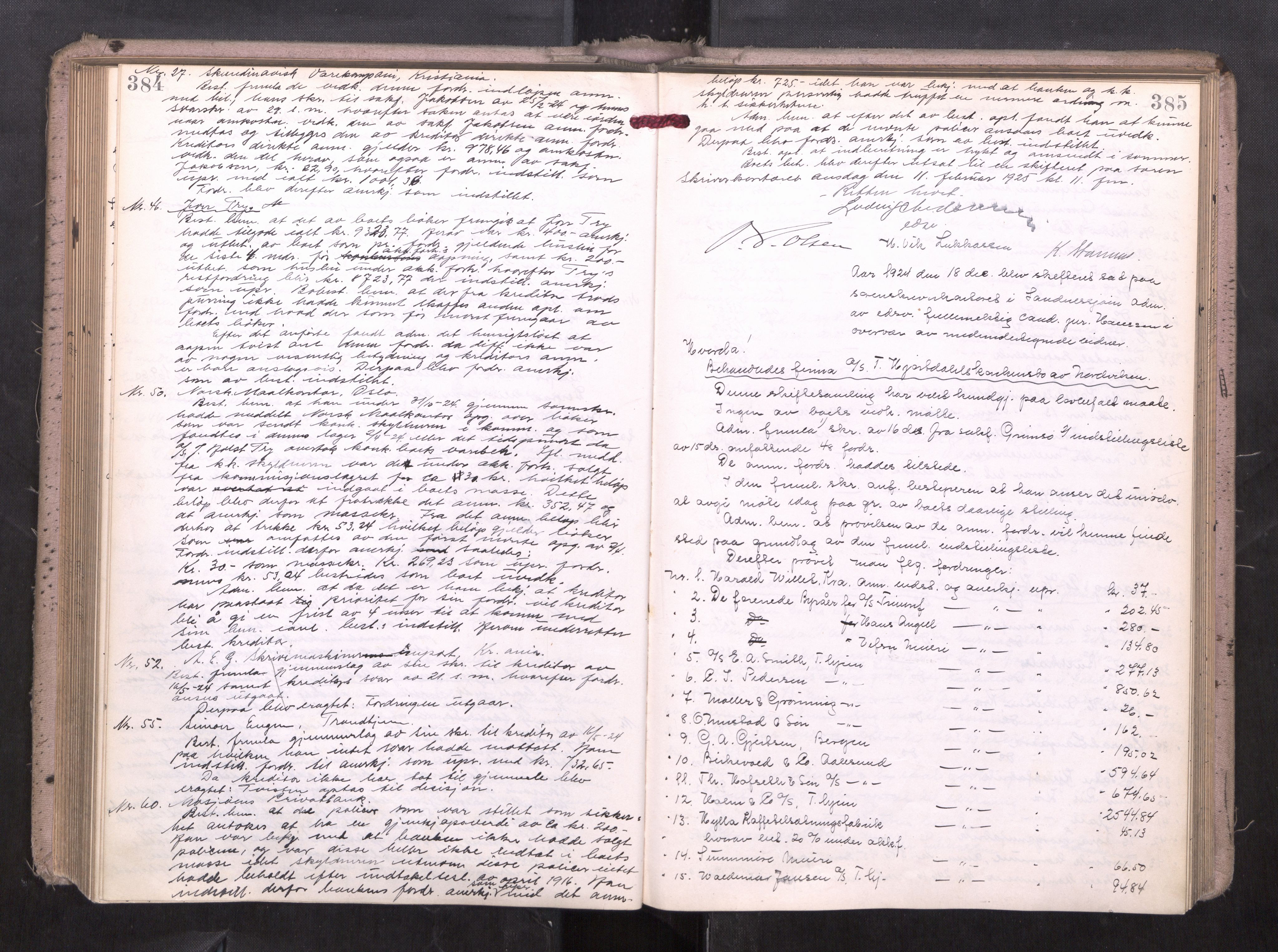 Søndre Helgeland sorenskriveri, AV/SAT-A-4575/1/3/3B/L0013: Skiftebehandlingsprotokoll, 1922-1927, p. 384-385