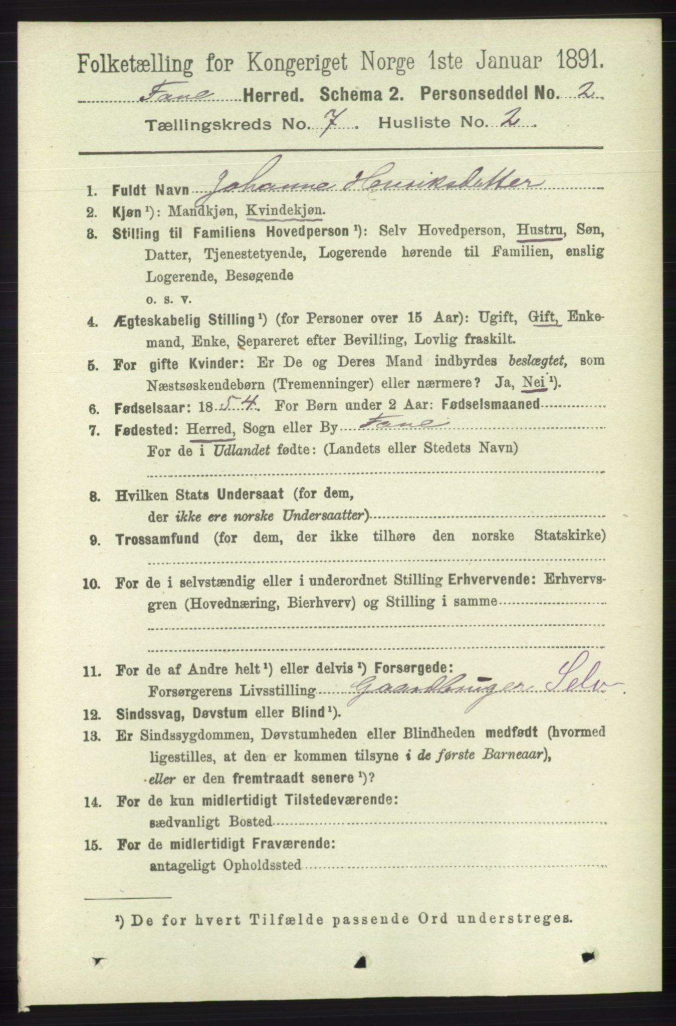 RA, 1891 census for 1249 Fana, 1891, p. 2972