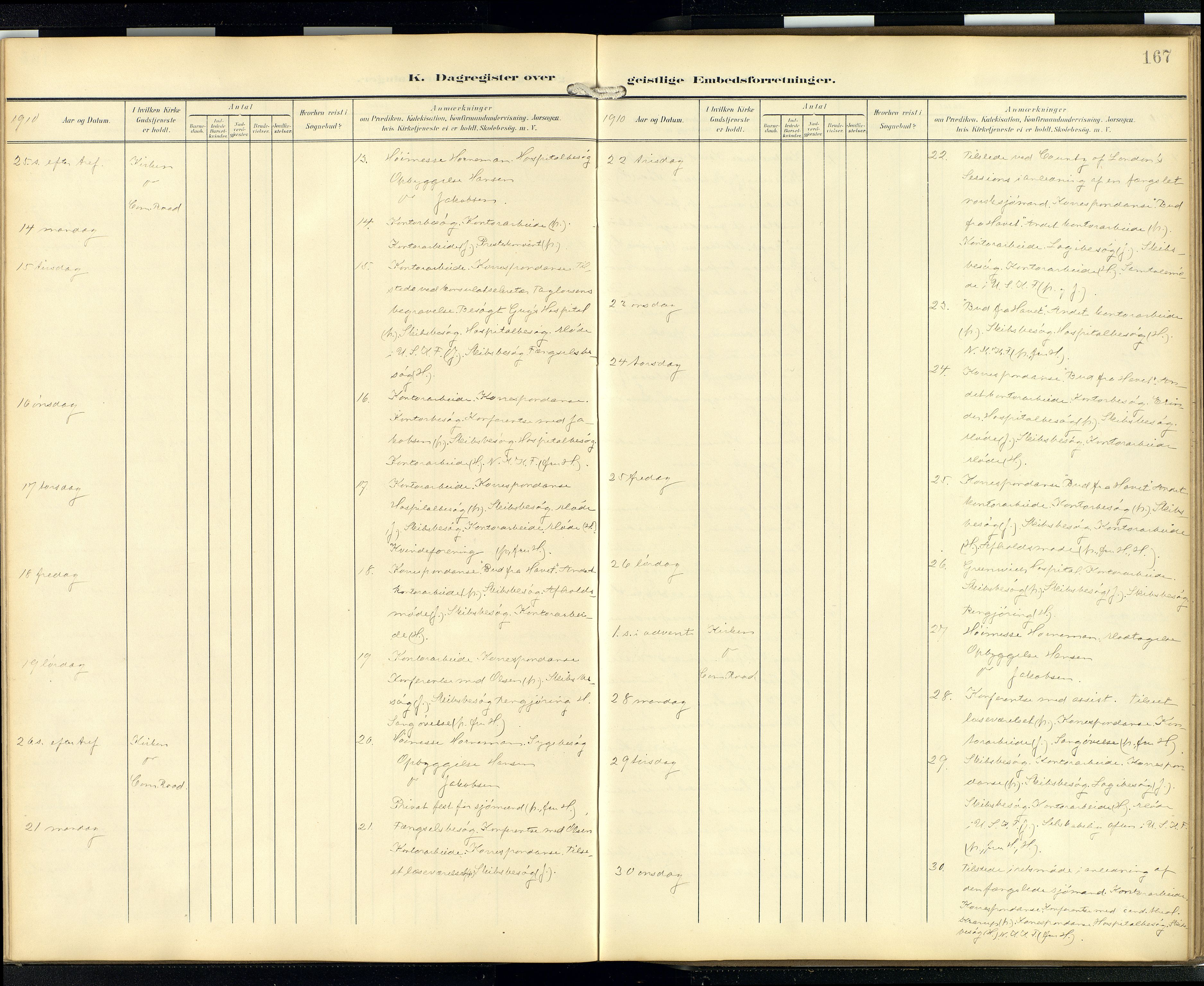 Den norske sjømannsmisjon i utlandet/London m/bistasjoner, AV/SAB-SAB/PA-0103/H/Ha/L0003: Parish register (official) no. A 3, 1903-1934, p. 166b-167a