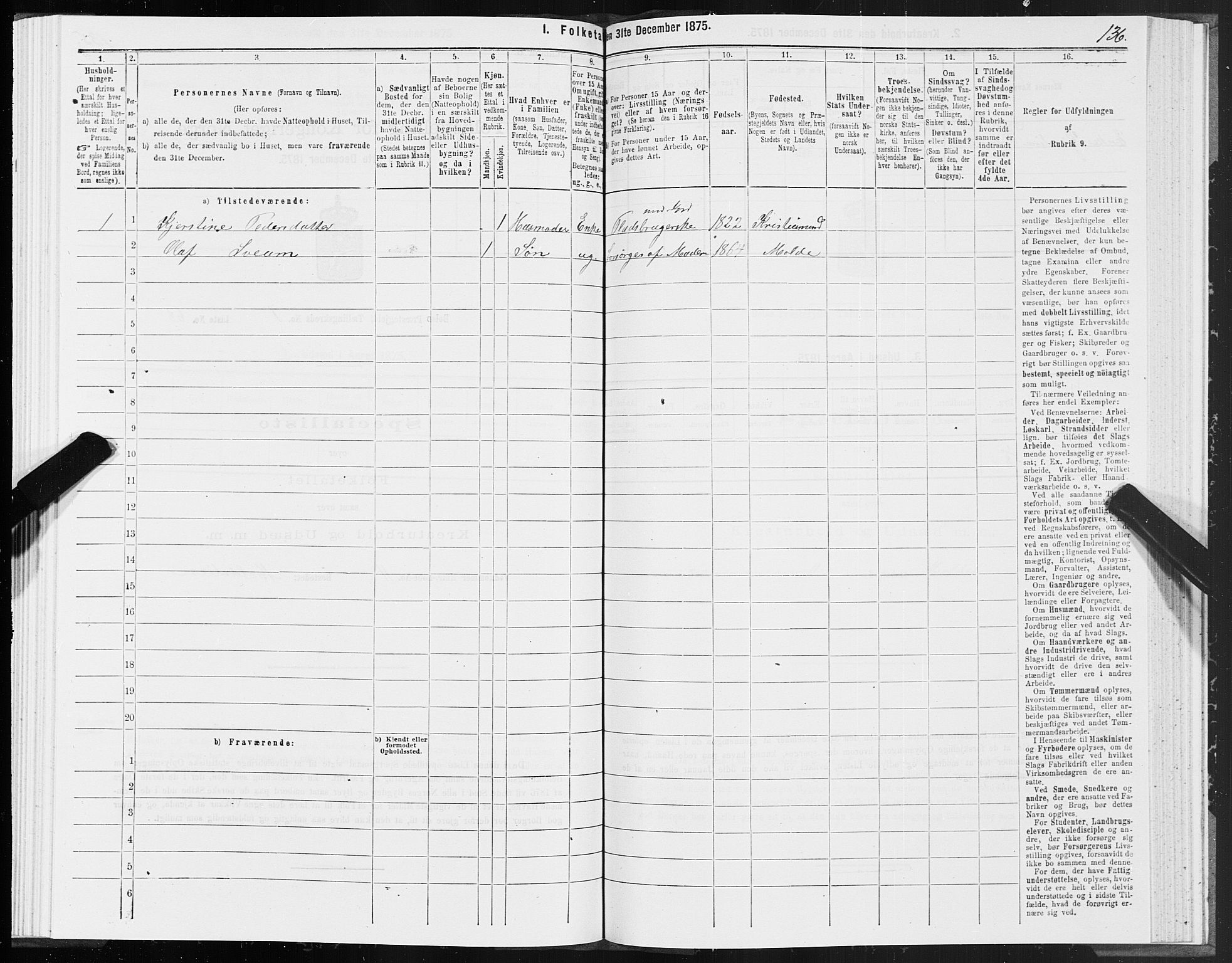 SAT, 1875 census for 1544P Bolsøy, 1875, p. 1136