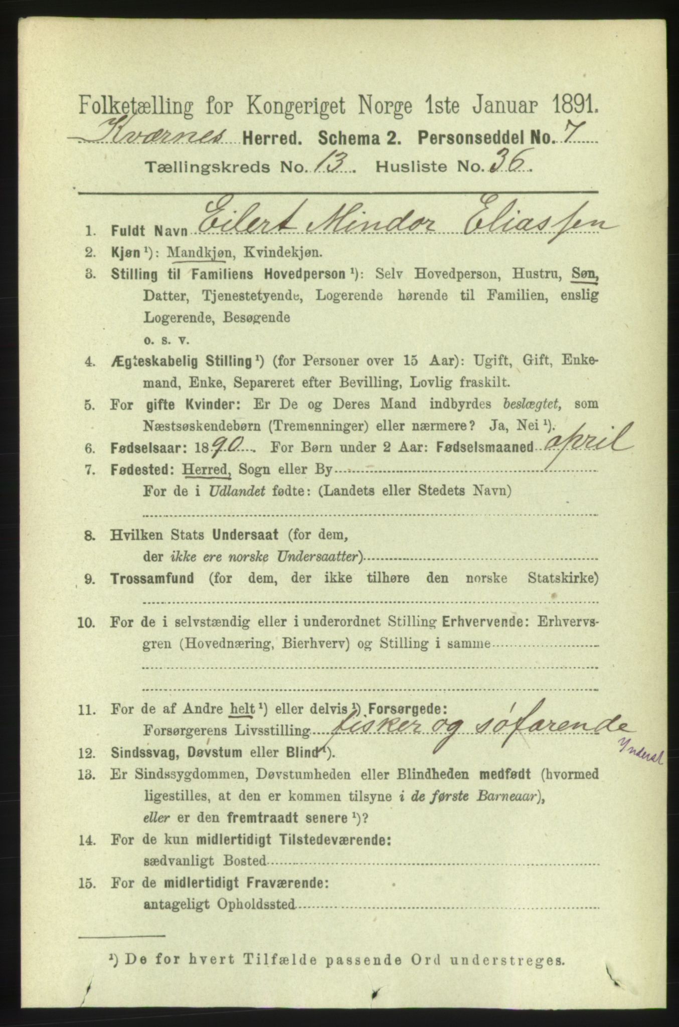 RA, 1891 census for 1553 Kvernes, 1891, p. 5677