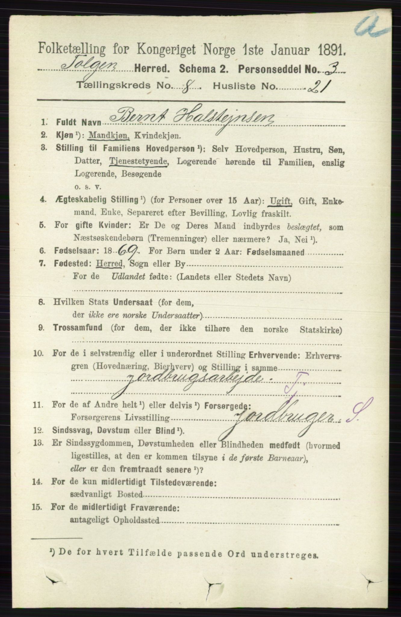 RA, 1891 census for 0436 Tolga, 1891, p. 2488