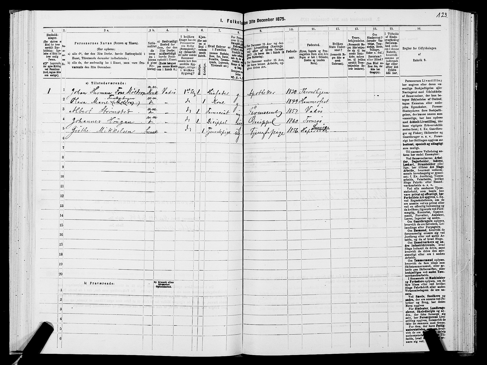 SATØ, 1875 census for 2003B Vadsø/Vadsø, 1875, p. 1123