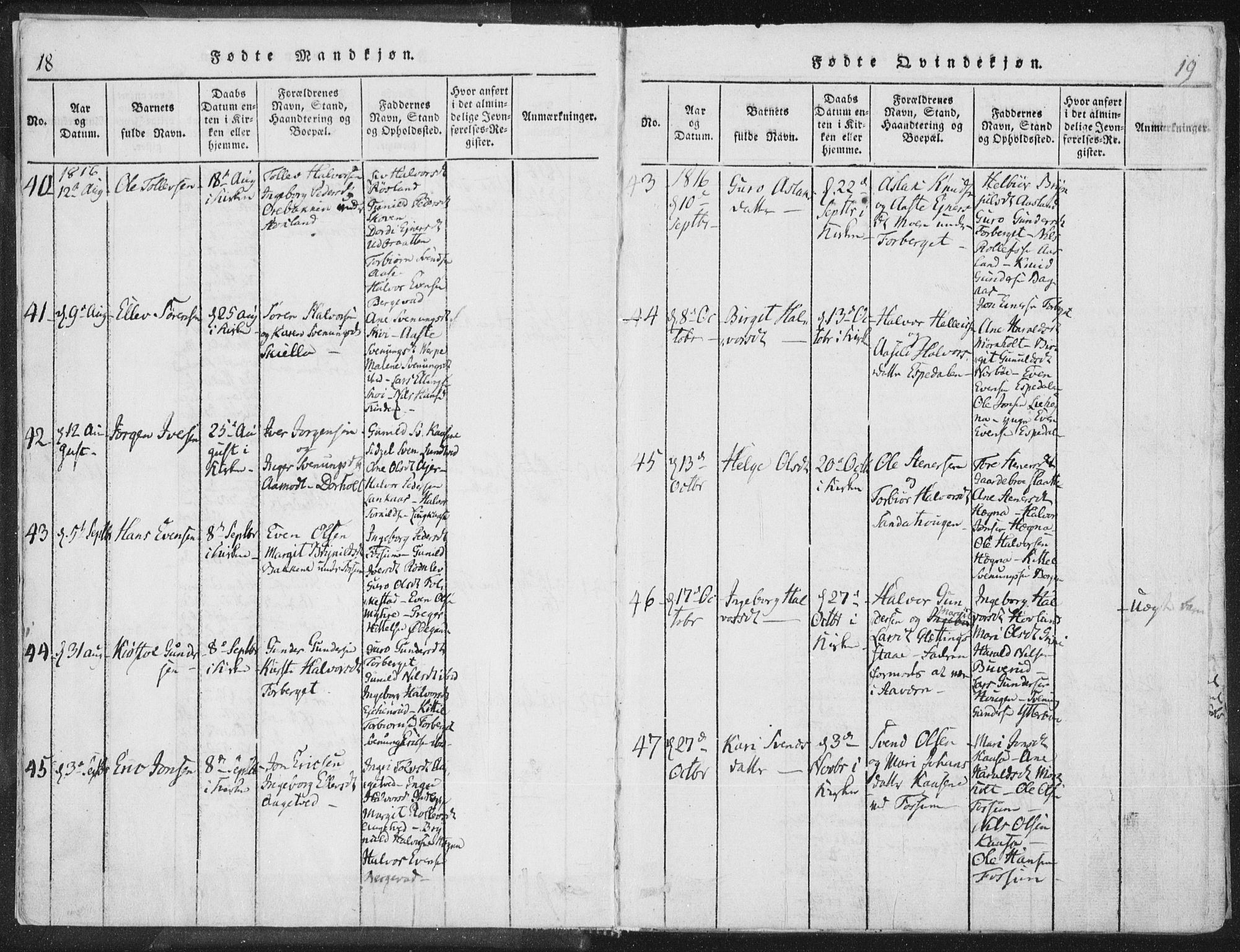 Bø kirkebøker, SAKO/A-257/F/Fa/L0006: Parish register (official) no. 6, 1815-1831, p. 18-19